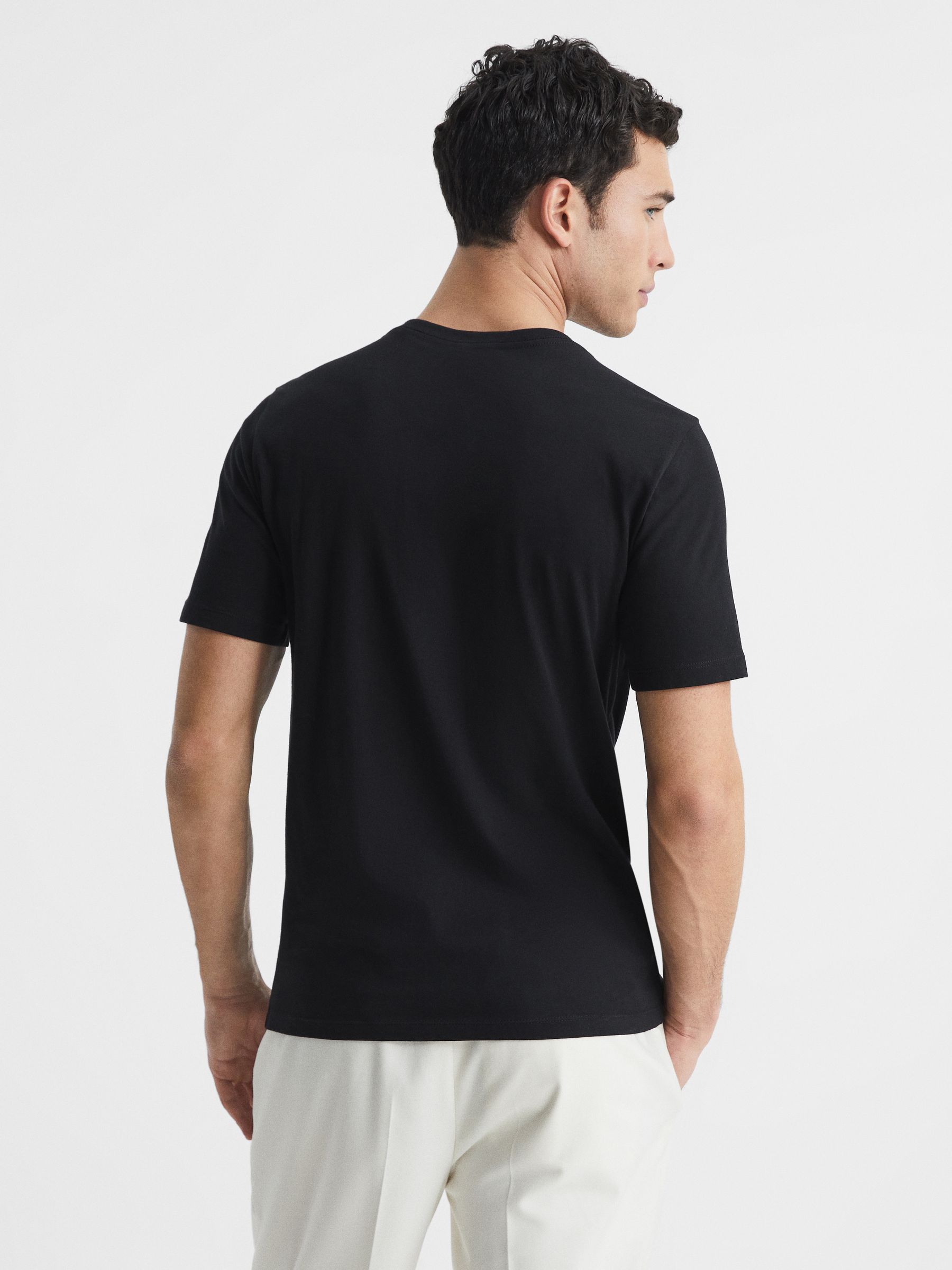 Cotton V-Neck T-Shirt in Black - Image 5 of 6