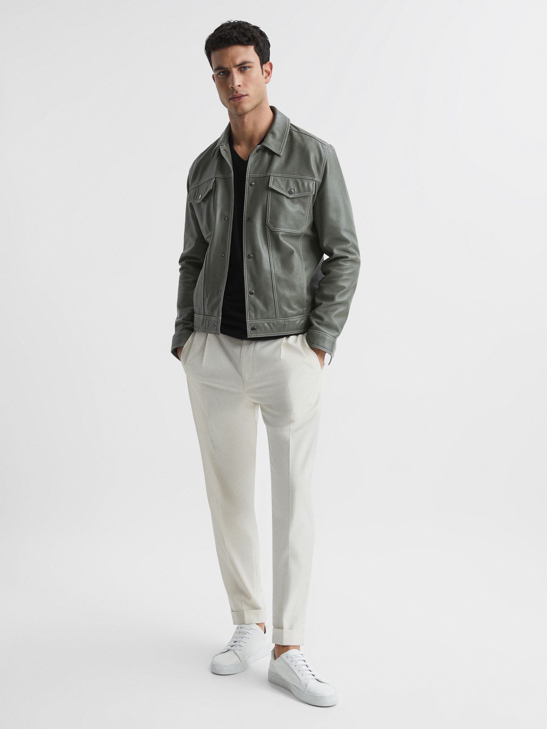 Cotton V-Neck T-Shirt in Black - Image 6 of 6