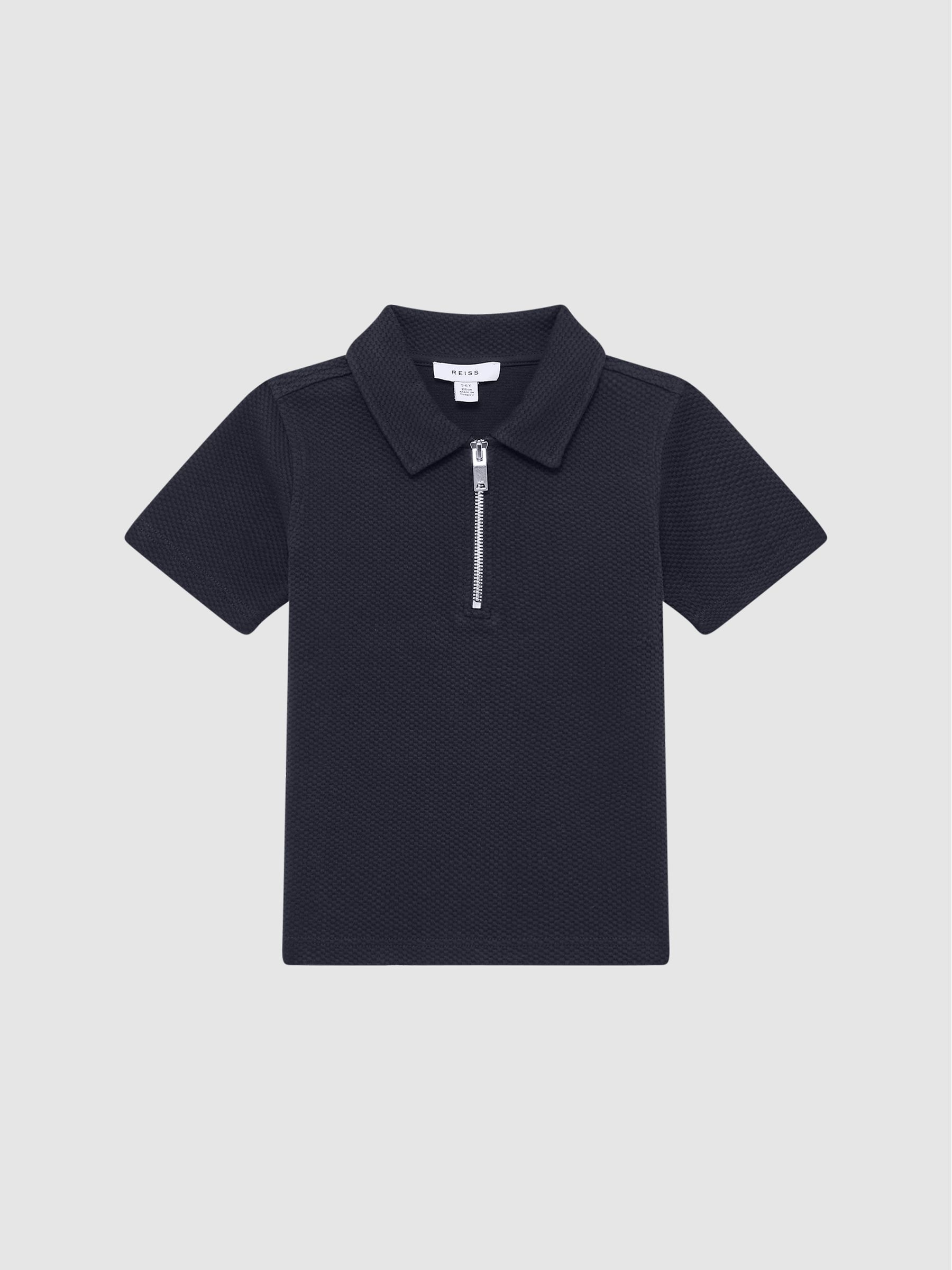 Junior Textured Half-Zip Polo Shirt in Navy - Image 2 of 6