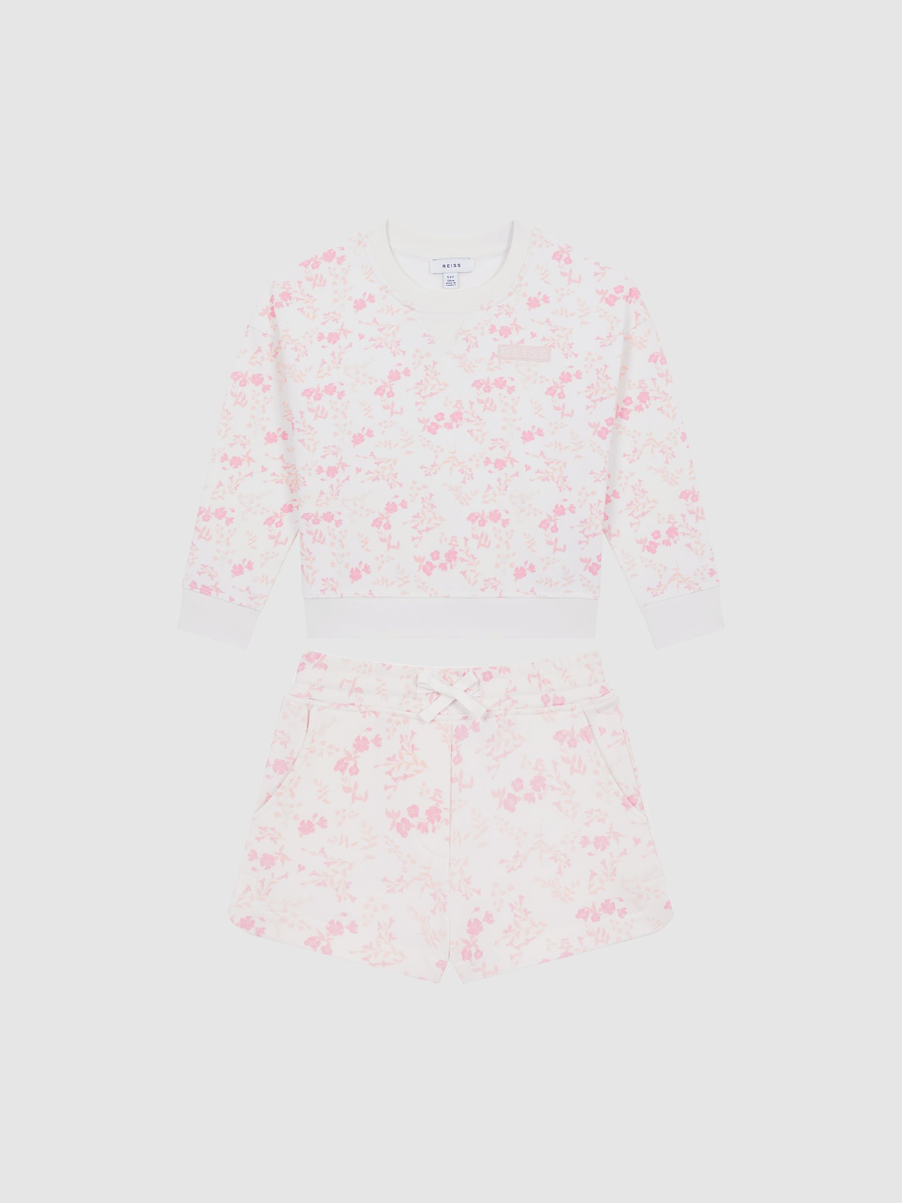 Floral Print Sweatshirt and Shorts Set in Pink Print - Image 2 of 9