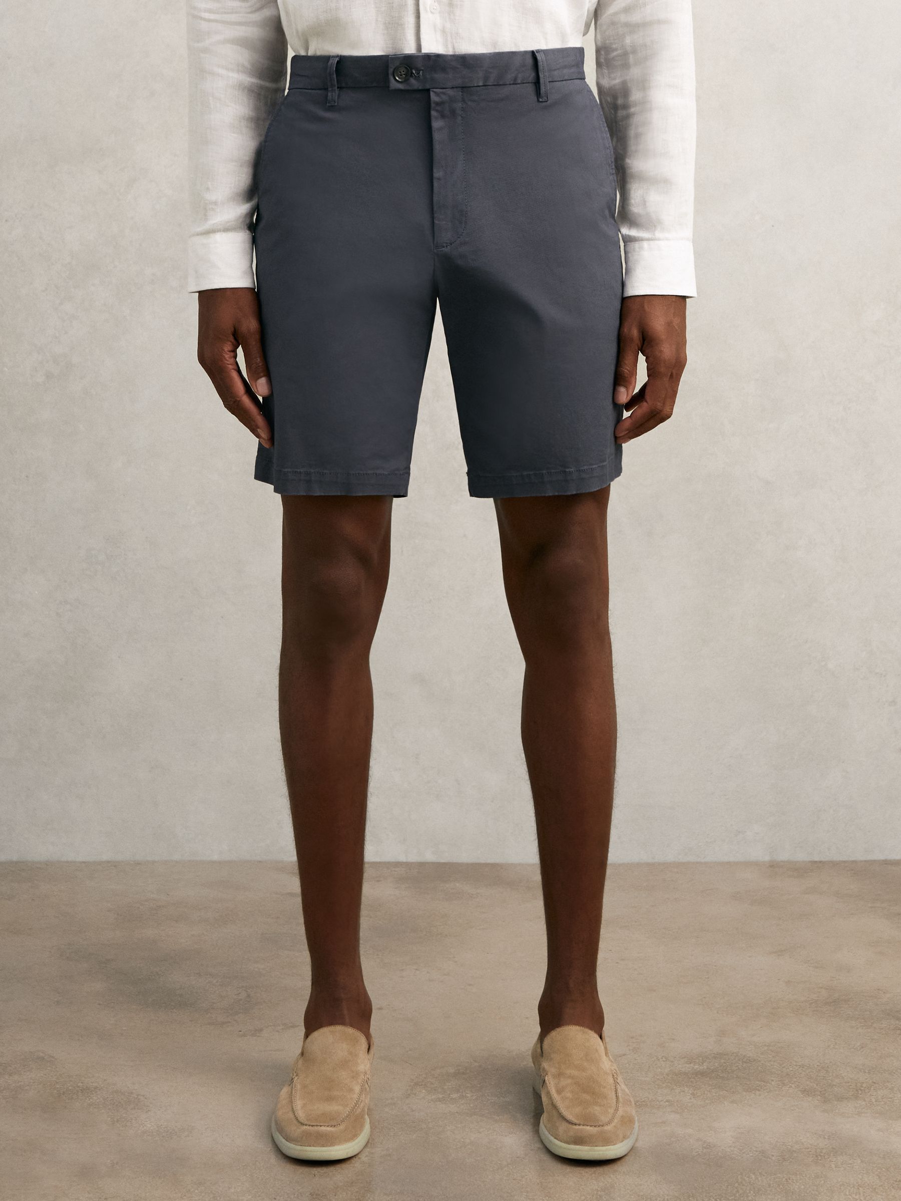 Cotton Chino Shorts with Stretch in Airforce Blue - Image 3 of 6