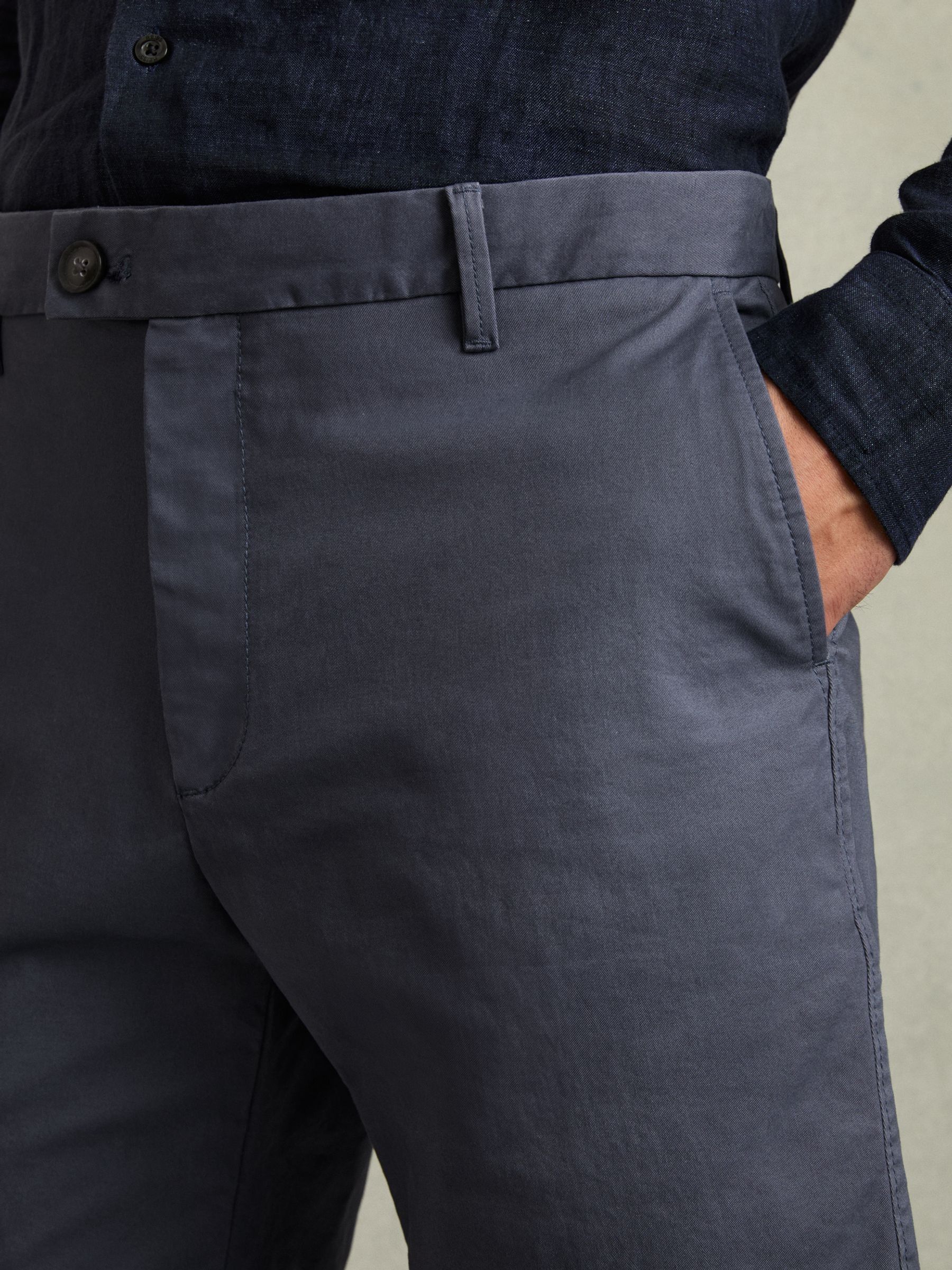 Cotton Chino Shorts with Stretch in Airforce Blue - Image 4 of 7
