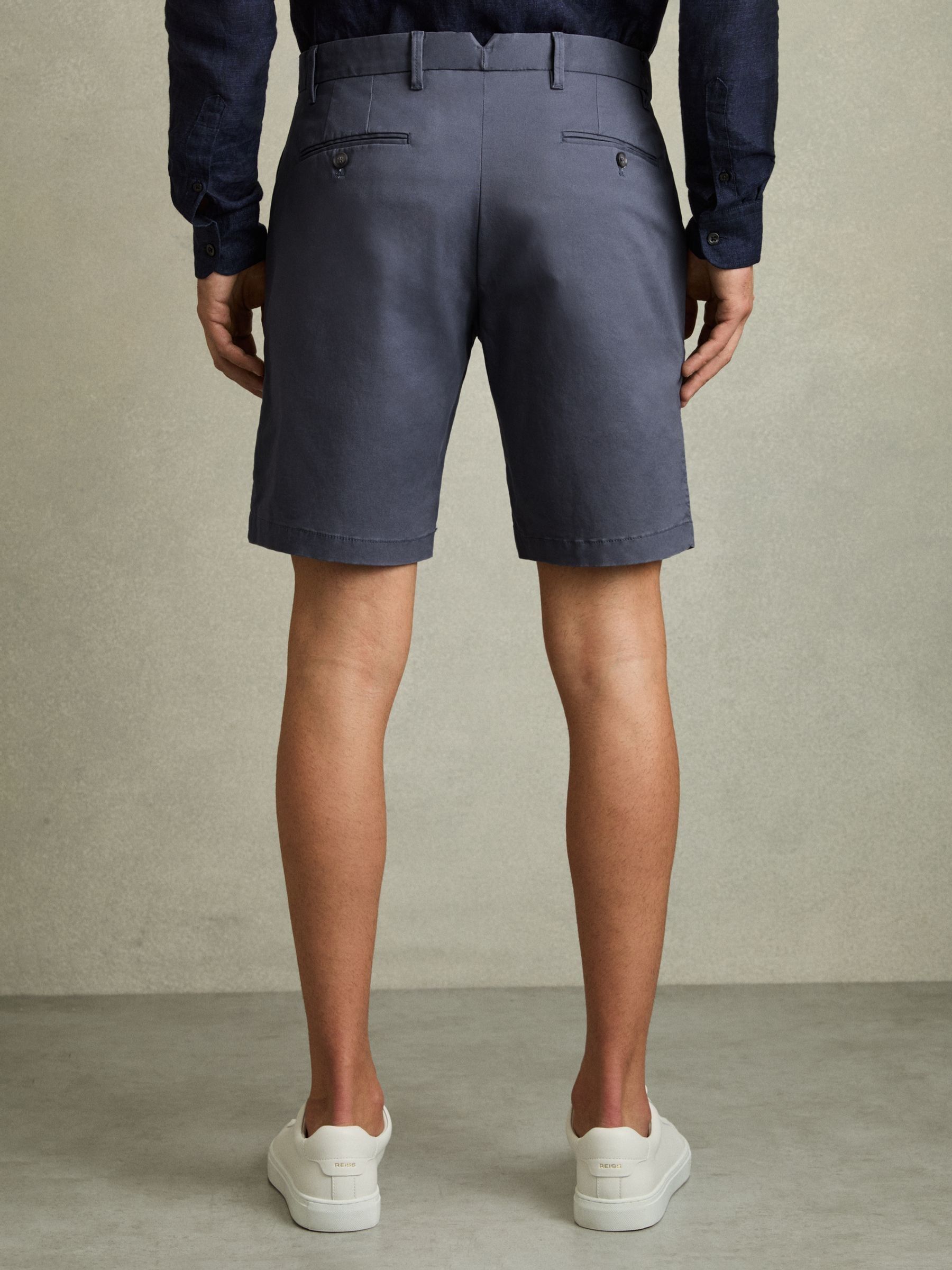 Cotton Chino Shorts with Stretch in Airforce Blue - Image 5 of 7