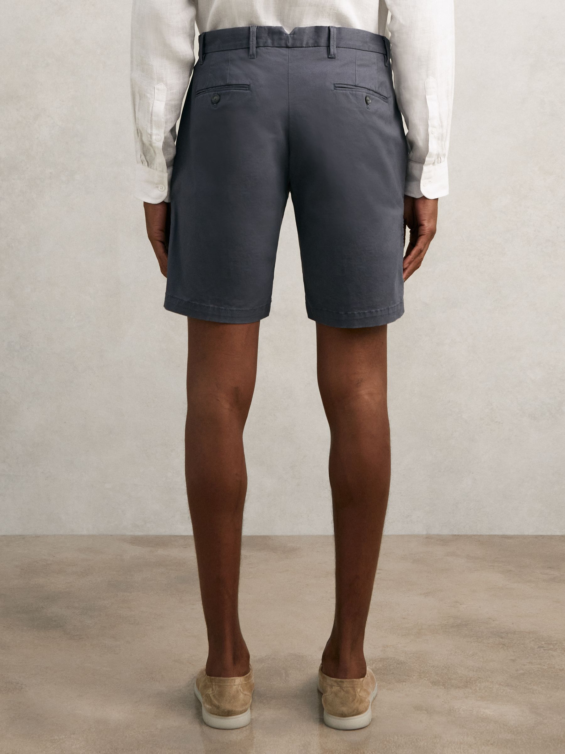 Cotton Chino Shorts with Stretch in Airforce Blue - Image 5 of 6