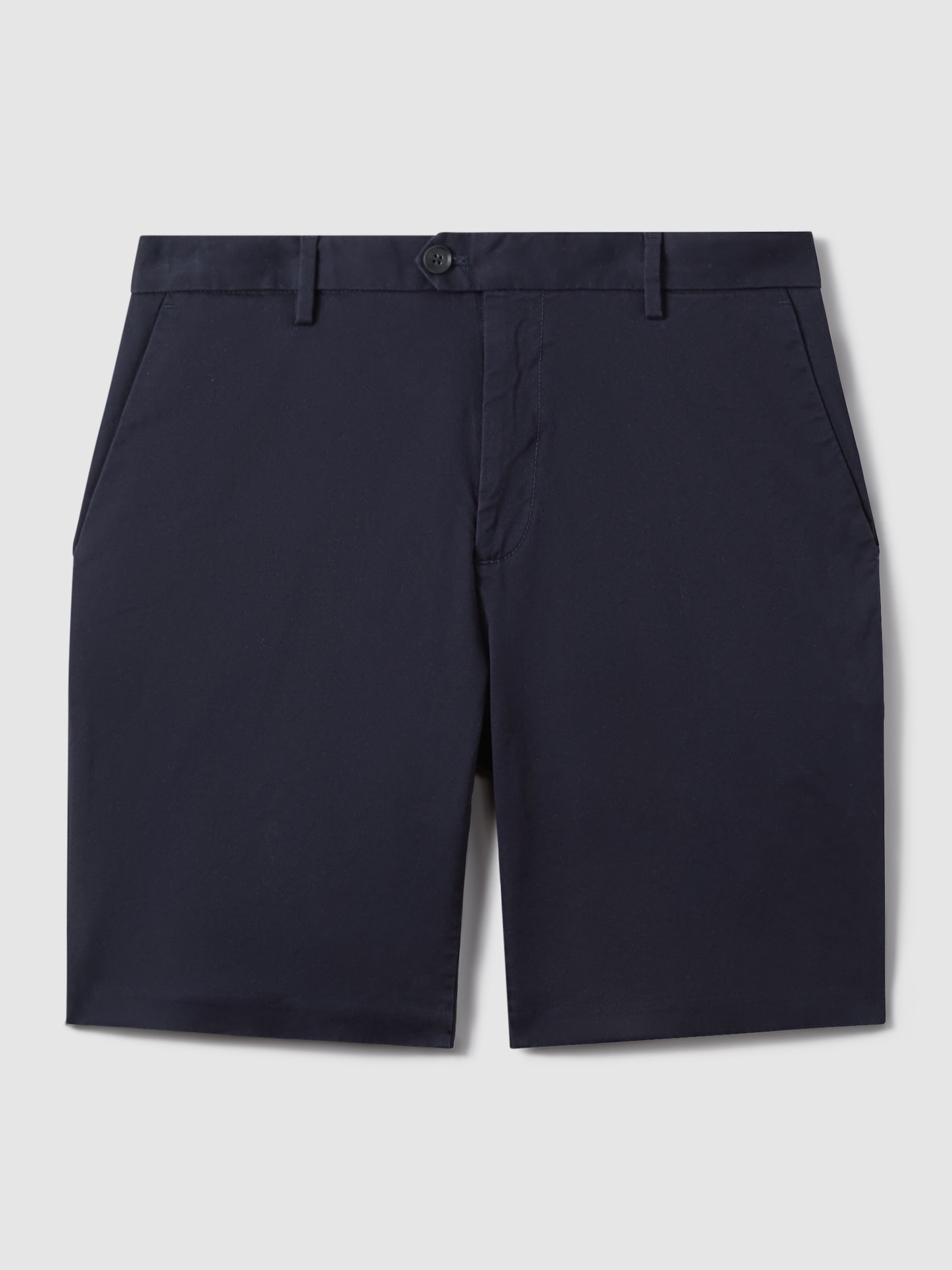 Cotton Chino Shorts with Stretch in Navy - Image 2 of 7
