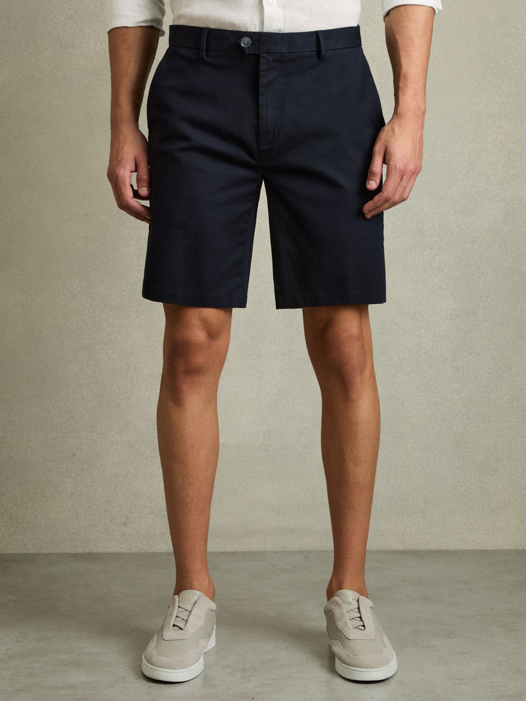 Regular Length Cotton Chino Shorts with Stretch in Navy - image 3