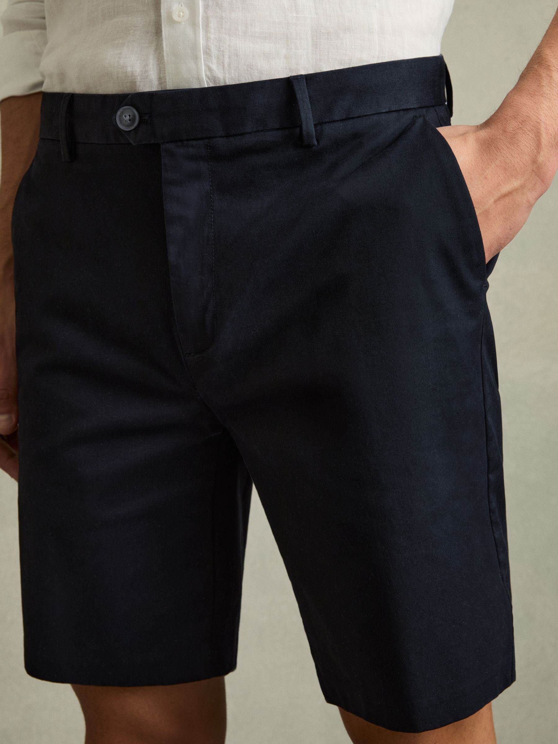 Regular Length Cotton Chino Shorts with Stretch in Navy - image 4