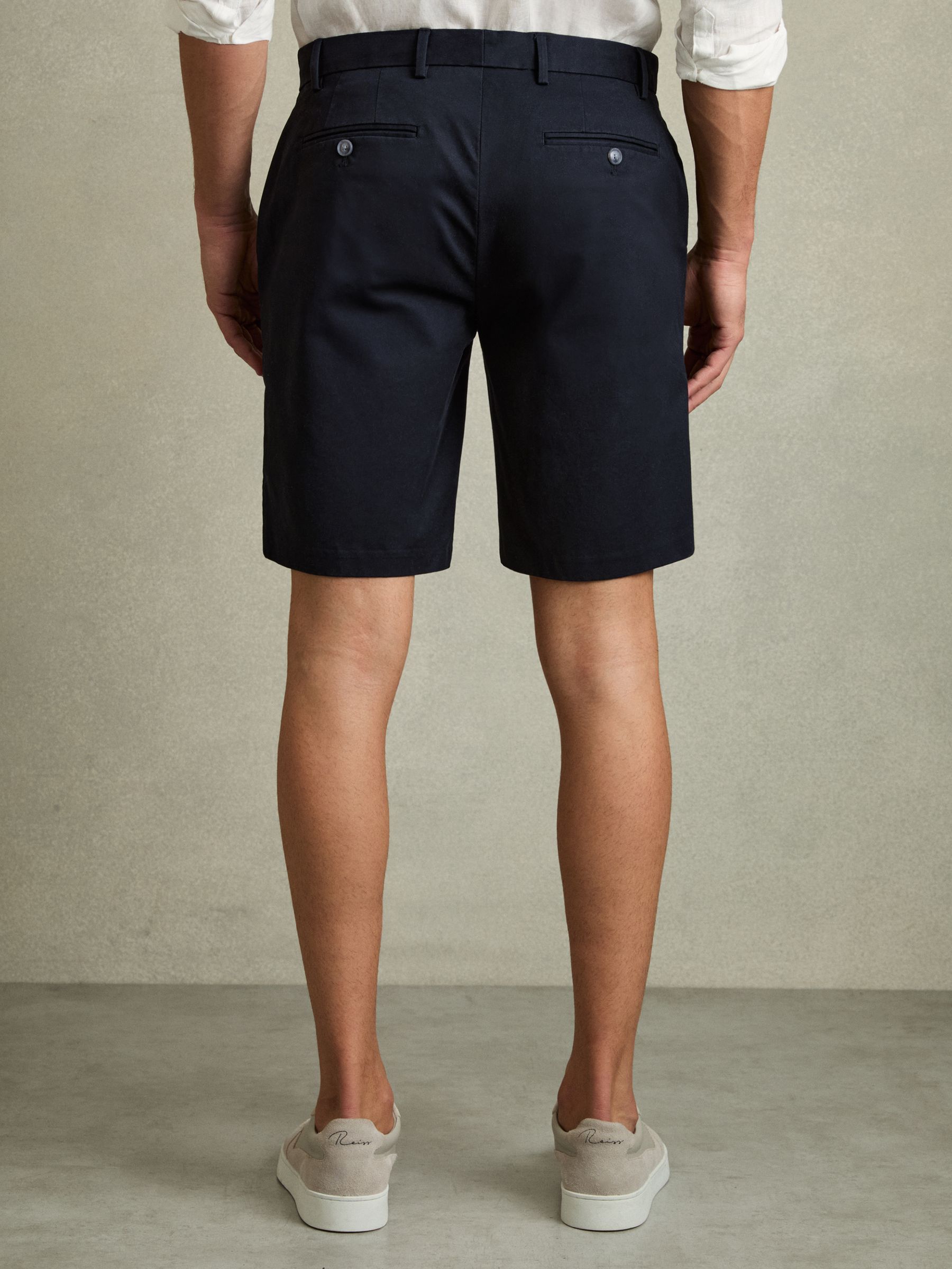 Regular Length Cotton Chino Shorts with Stretch in Navy - image 5