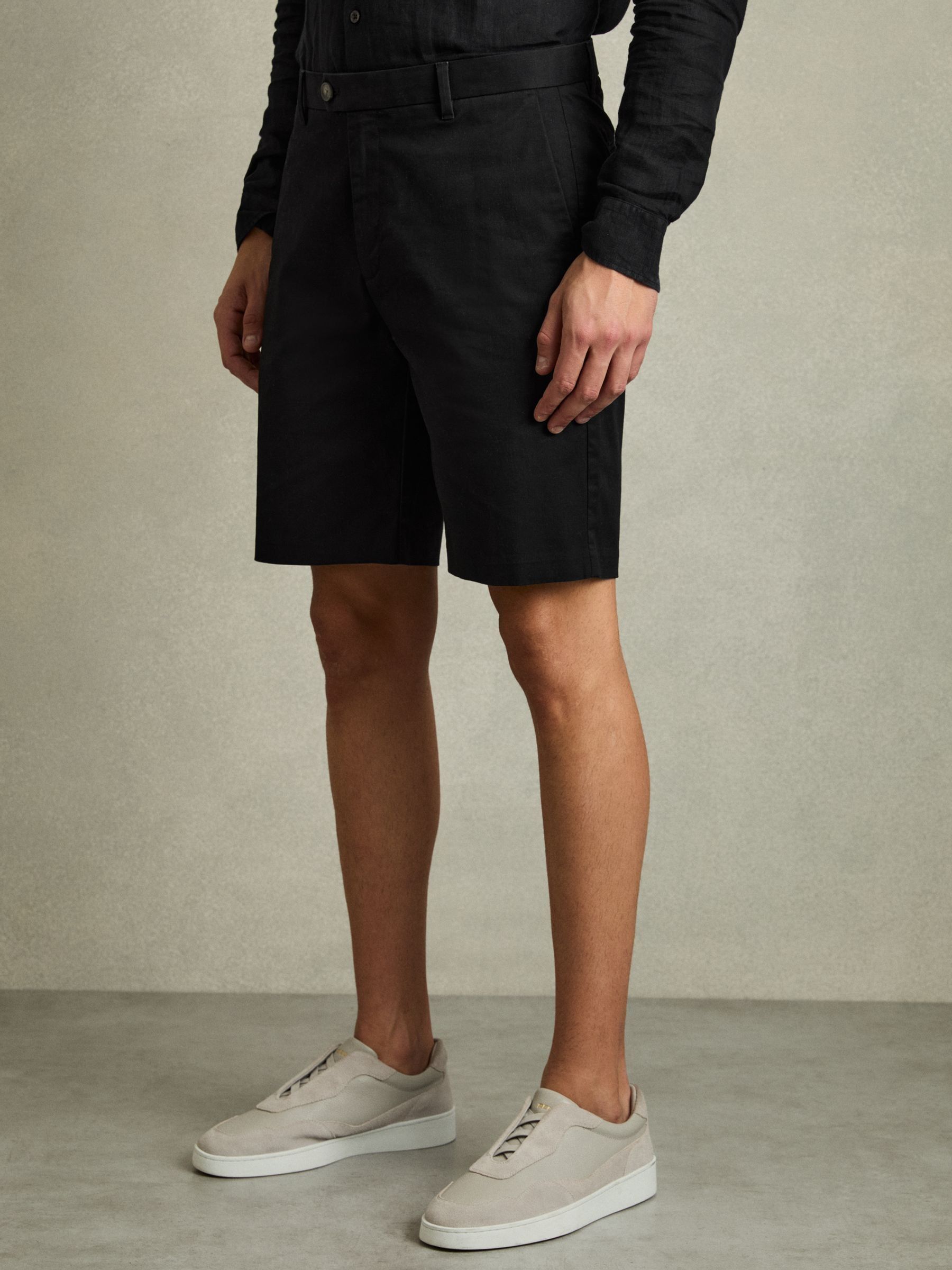 Cotton Chino Shorts with Stretch in Black - Image 3 of 7