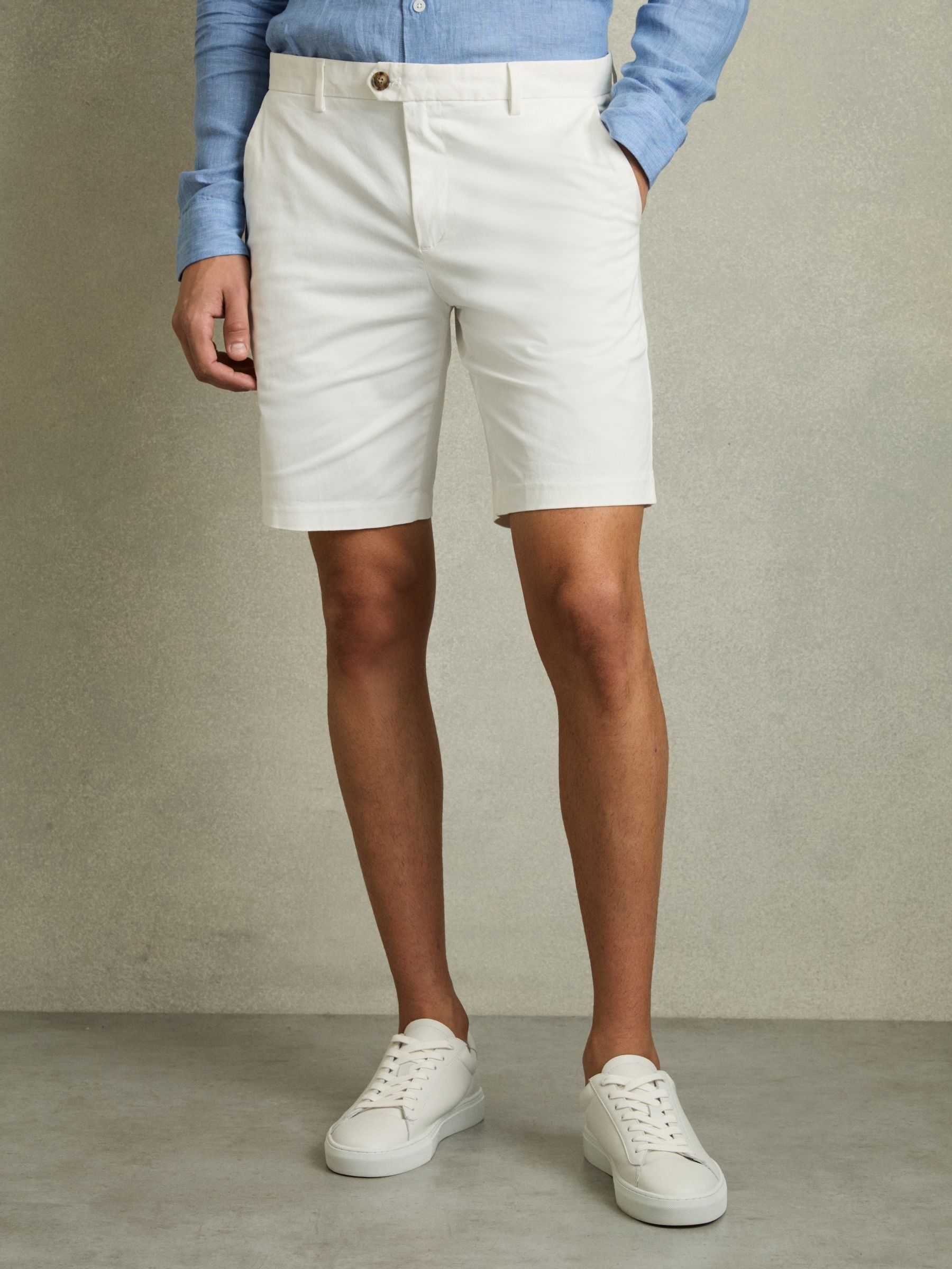 Cotton Chino Shorts with Stretch in White - Image 3 of 7