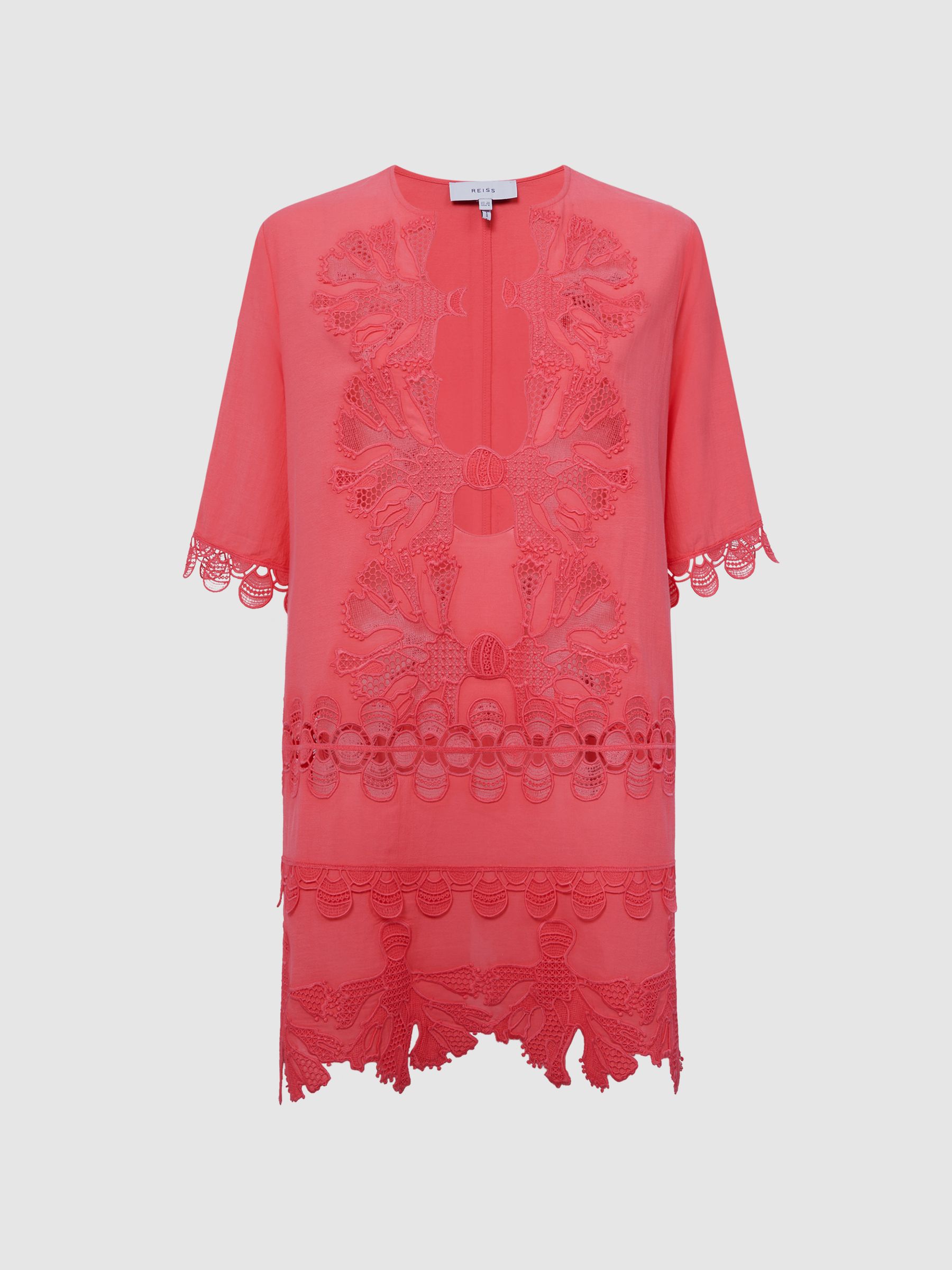 Embroidered Kaftan in Coral - Image 2 of 5