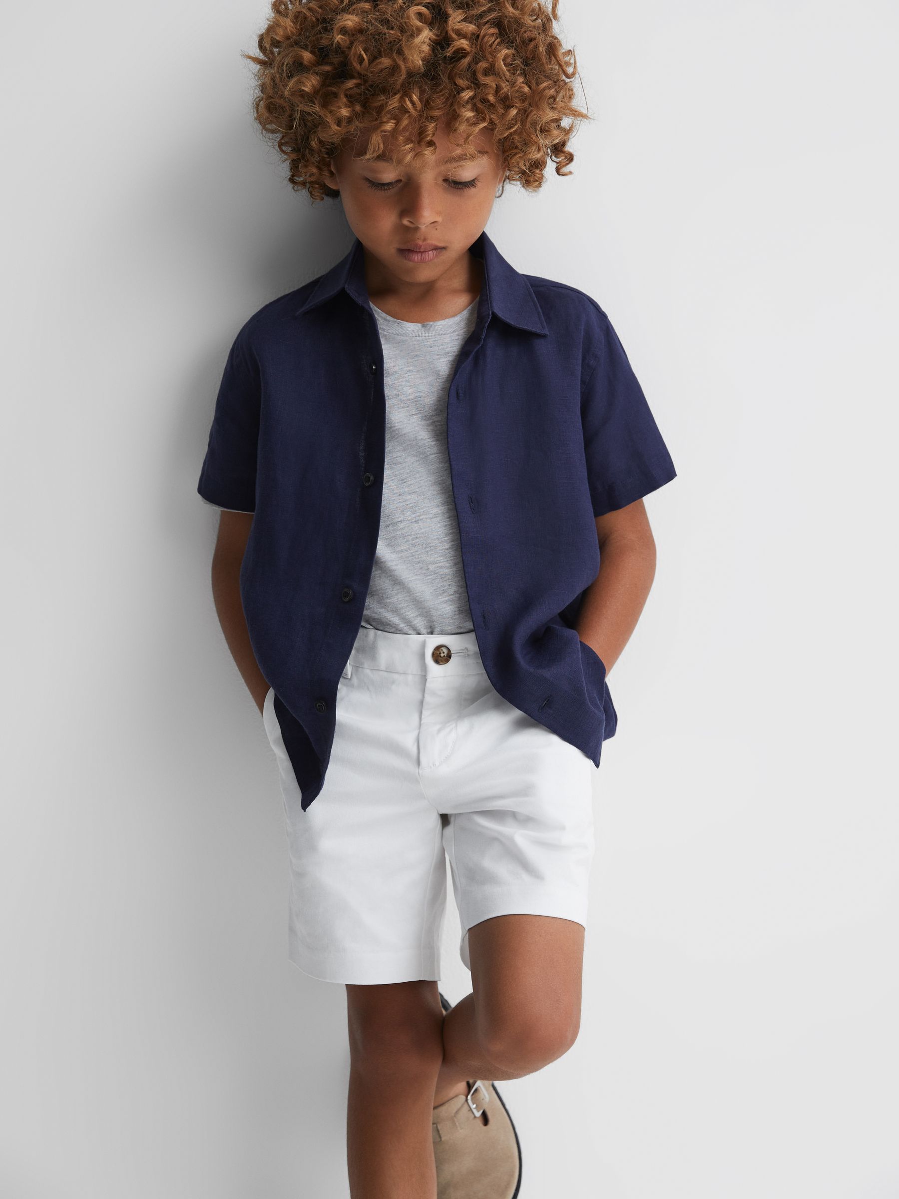 9-13 yrs Casual Chino Shorts in White - Image 3 of 6