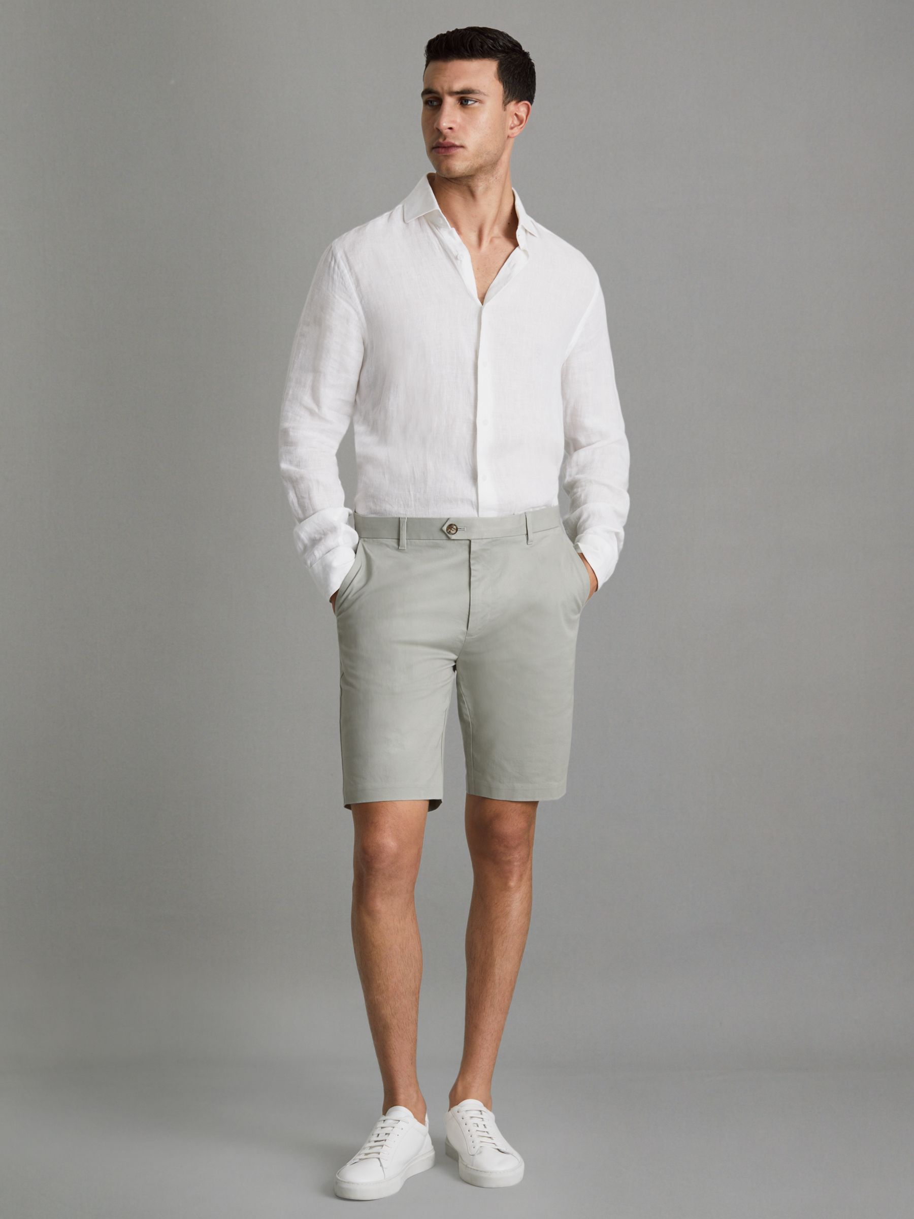 Modern Fit Cotton Blend Chino Shorts in Soft Sage - Image 3 of 6