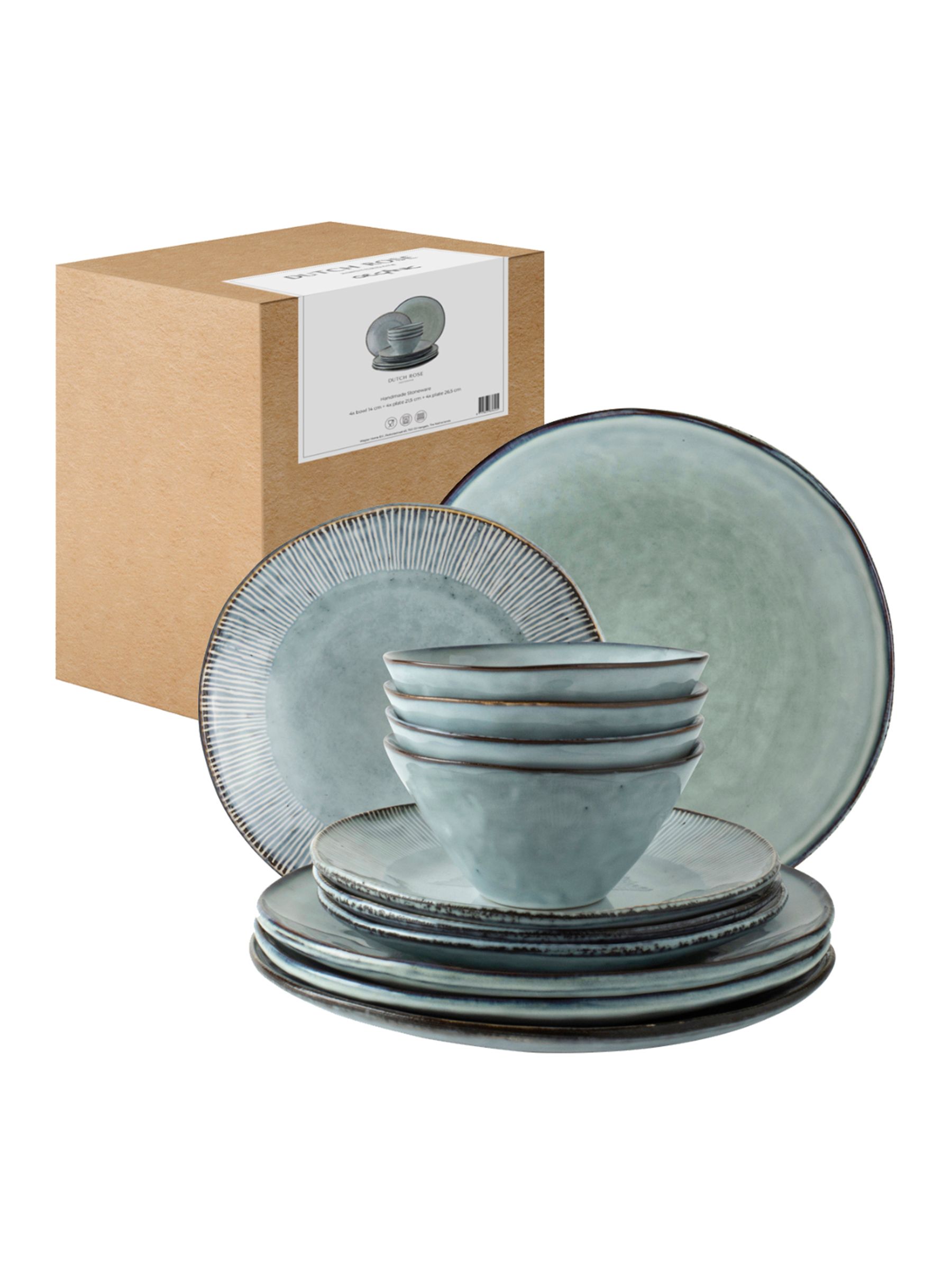 Dutch Rose Blue Set of 4 Dinner Plates 12 Piece Set - Image 4 of 4