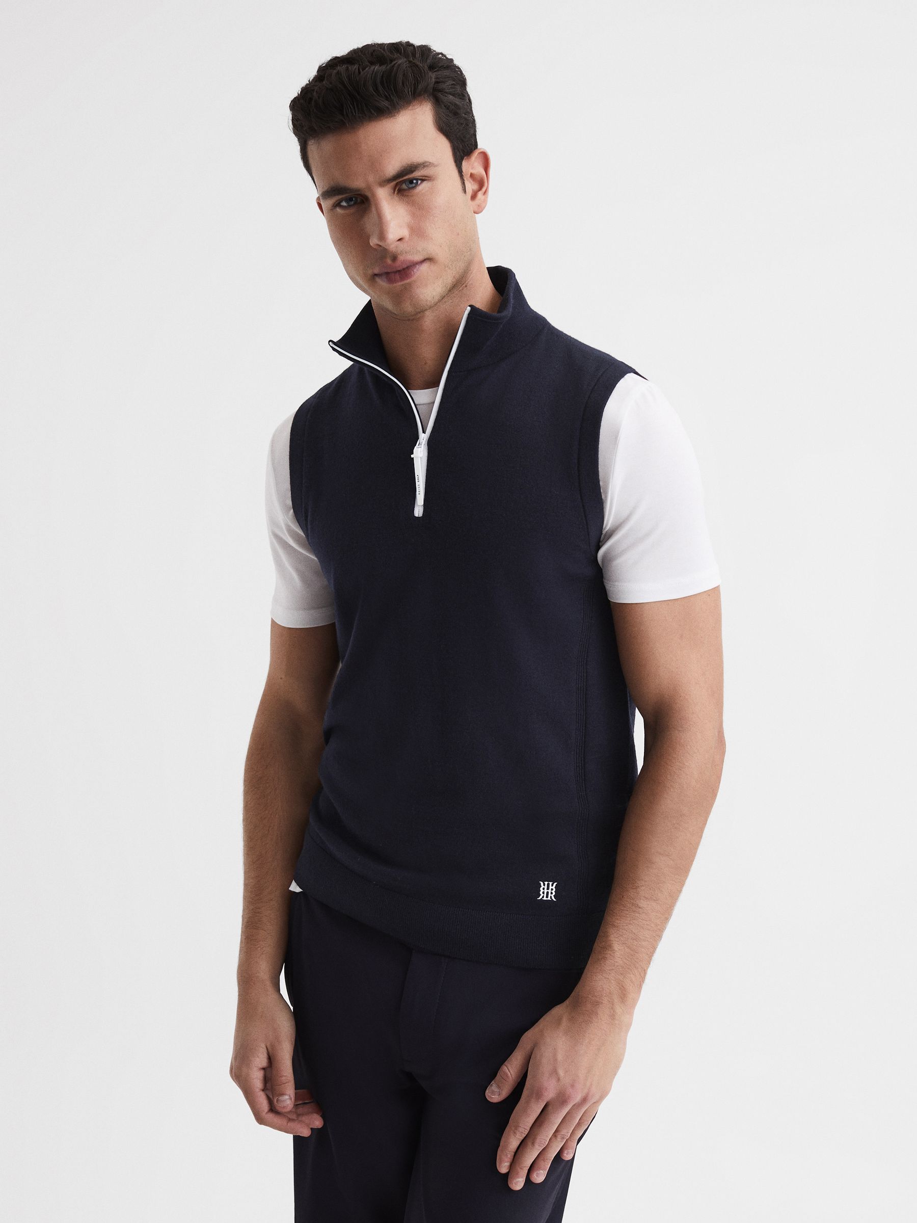 Golf Merino Sleeveless Half-Zip Jumper in Navy - Image 1 of 5