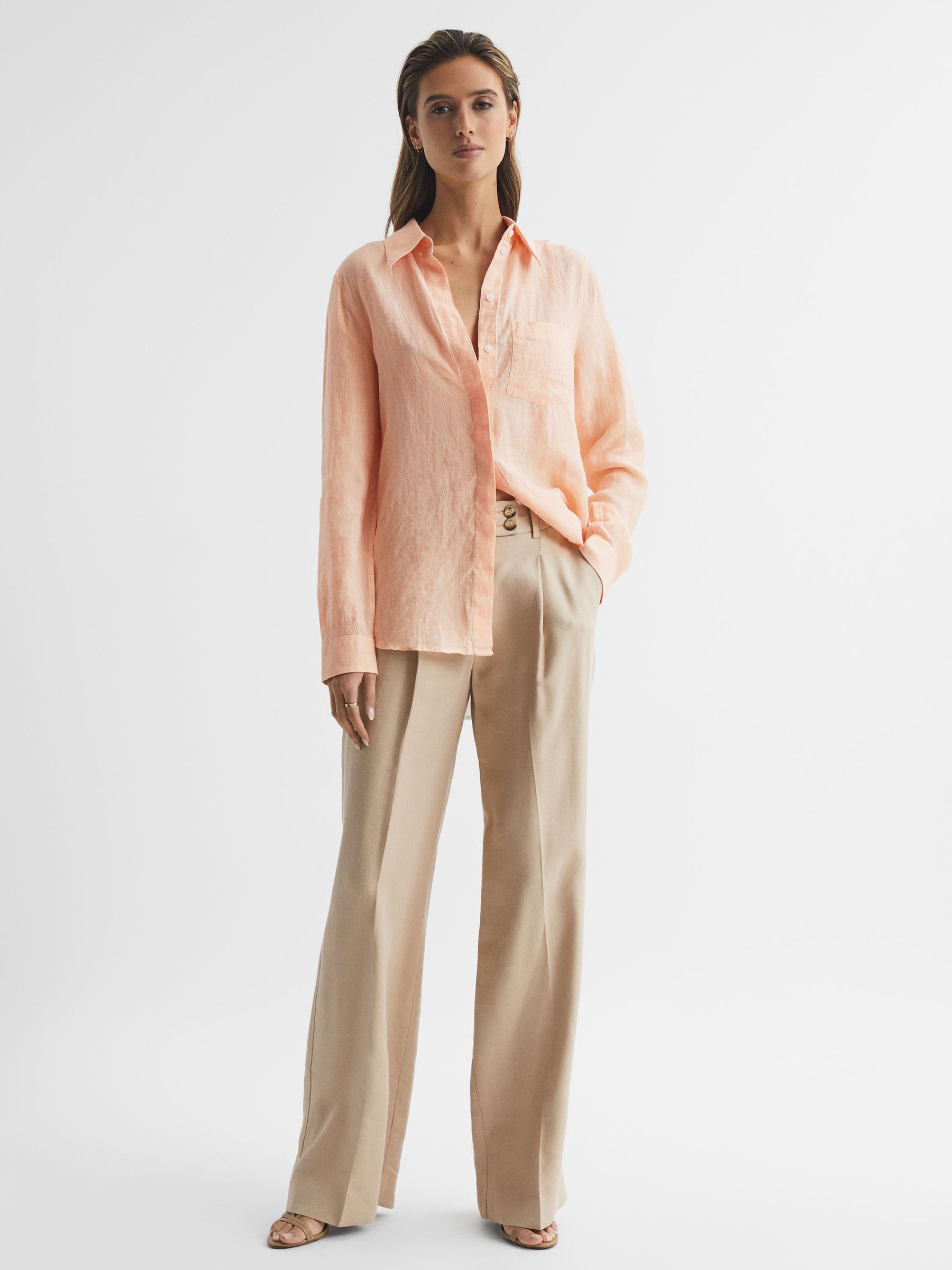 Linen Long Sleeve Shirt in Peach - Image 3 of 7