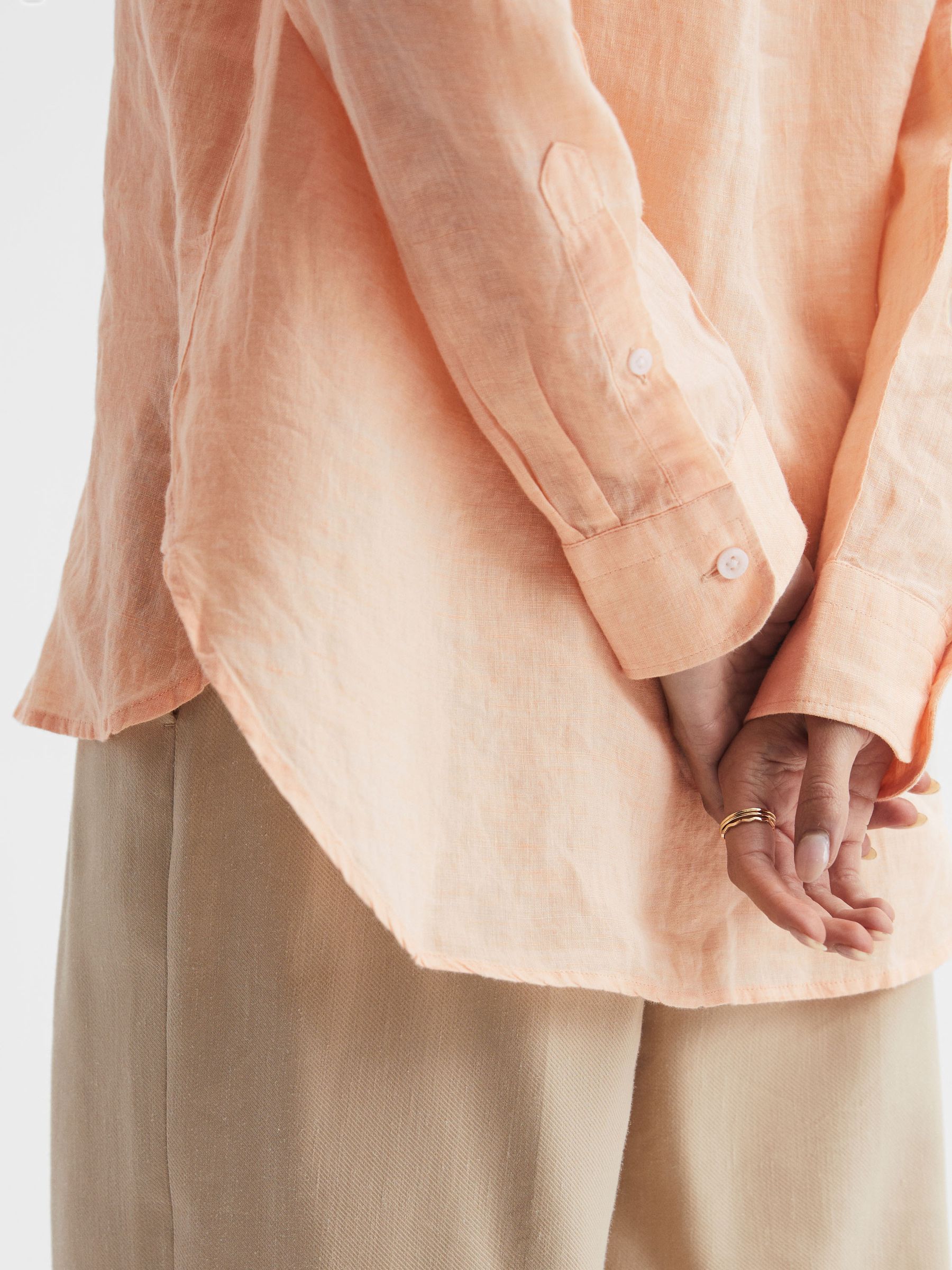Linen Long Sleeve Shirt in Peach - Image 4 of 7