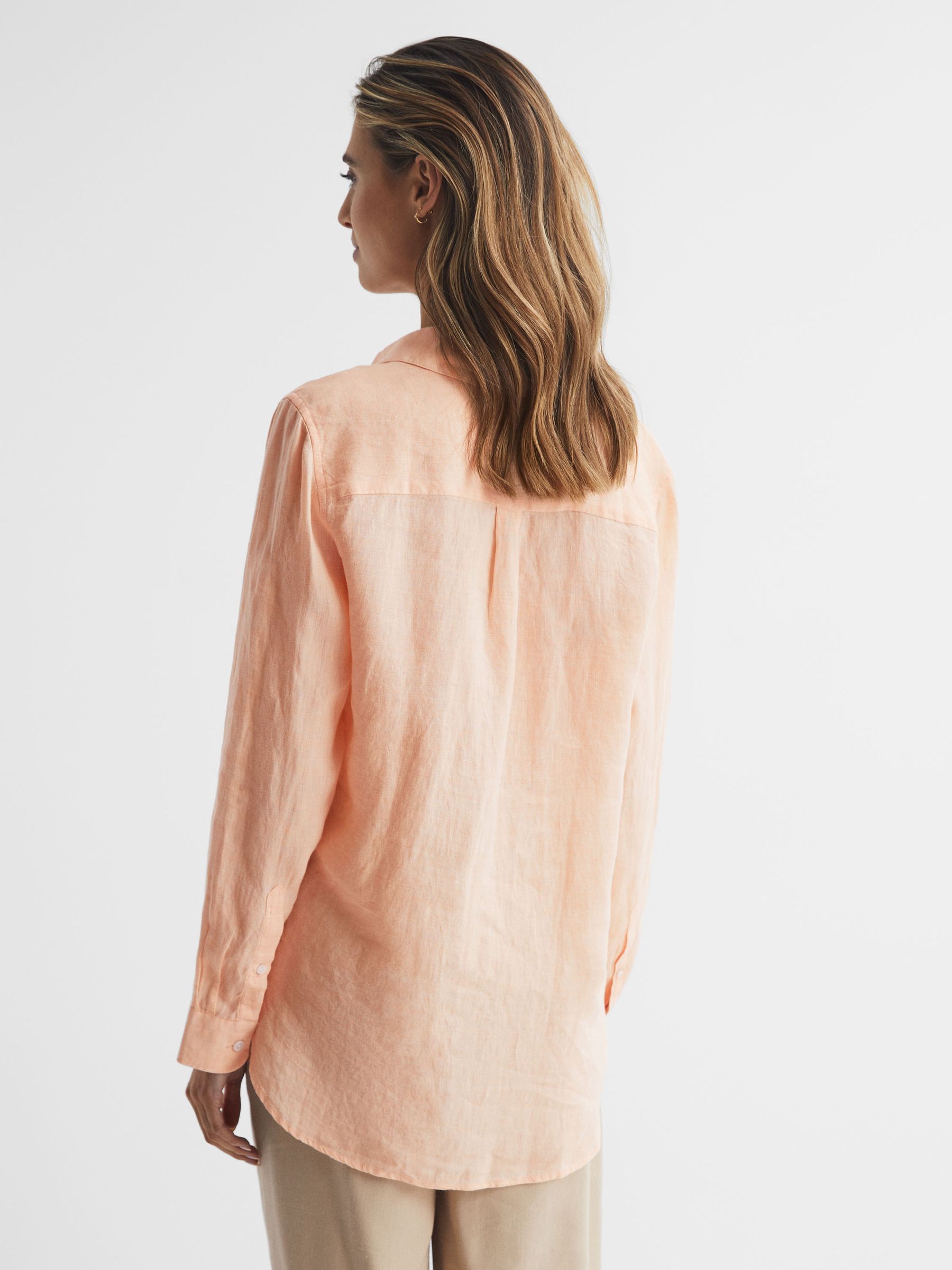 Linen Long Sleeve Shirt in Peach - Image 5 of 7