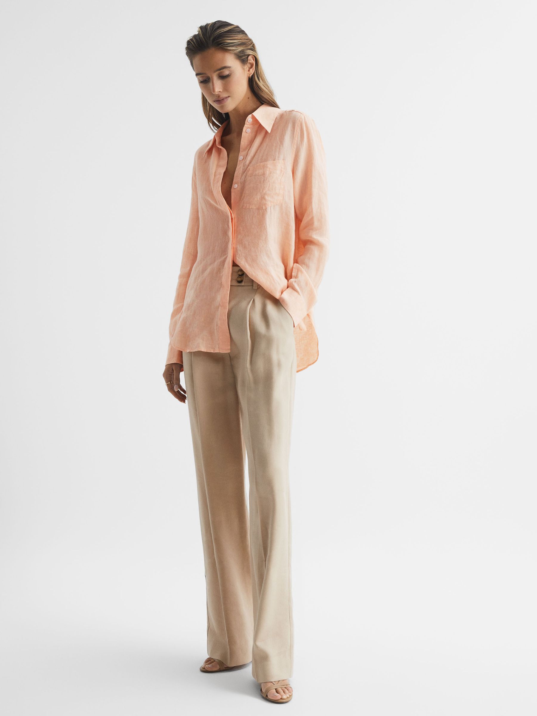 Linen Long Sleeve Shirt in Peach - Image 6 of 7