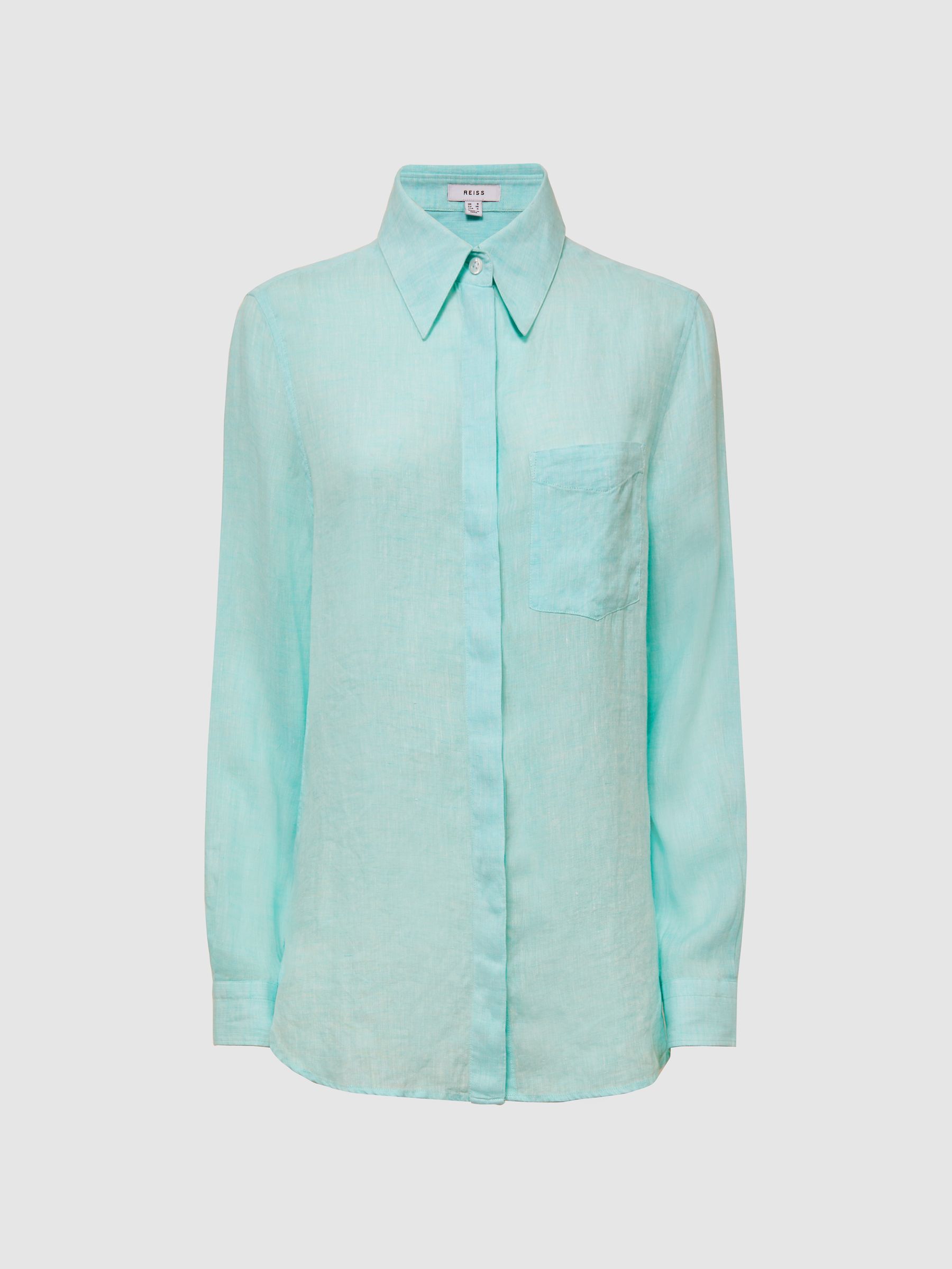 Linen Long Sleeve Shirt in Aqua - Image 2 of 6