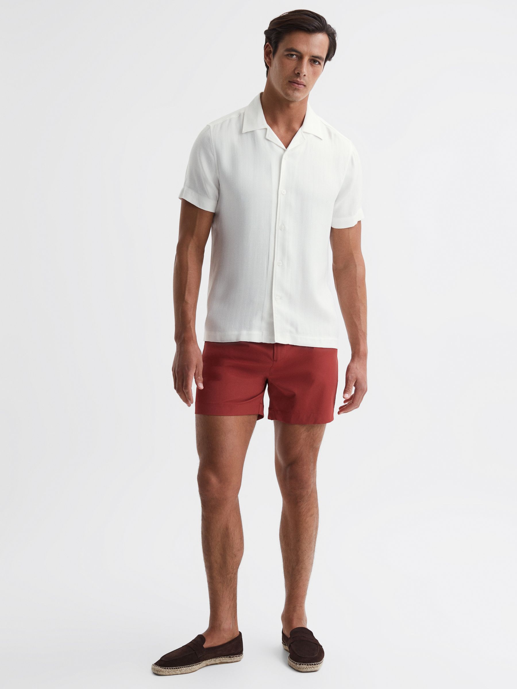 Slim Fit Cuban Collar Ribbed Polo in Ecru - Image 1 of 4 Slim Fit Cuban Collar Ribbed Polo in Ecru - Image 1 of 4