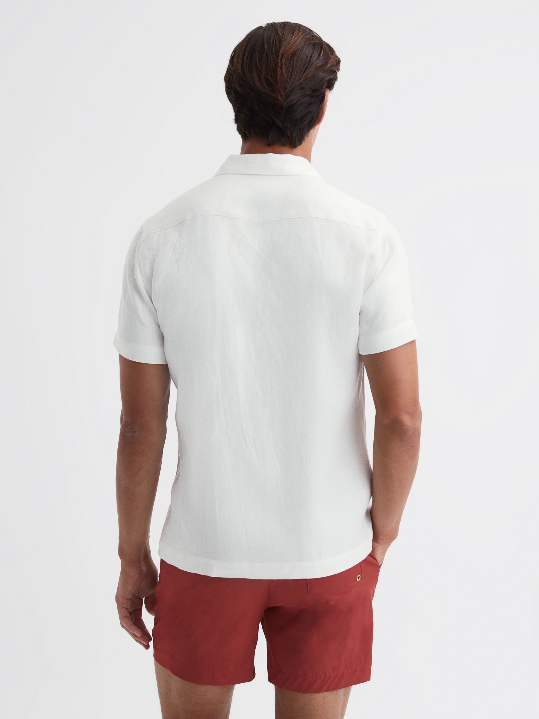 Slim Fit Cuban Collar Ribbed Polo in Ecru - Image 4 of 4