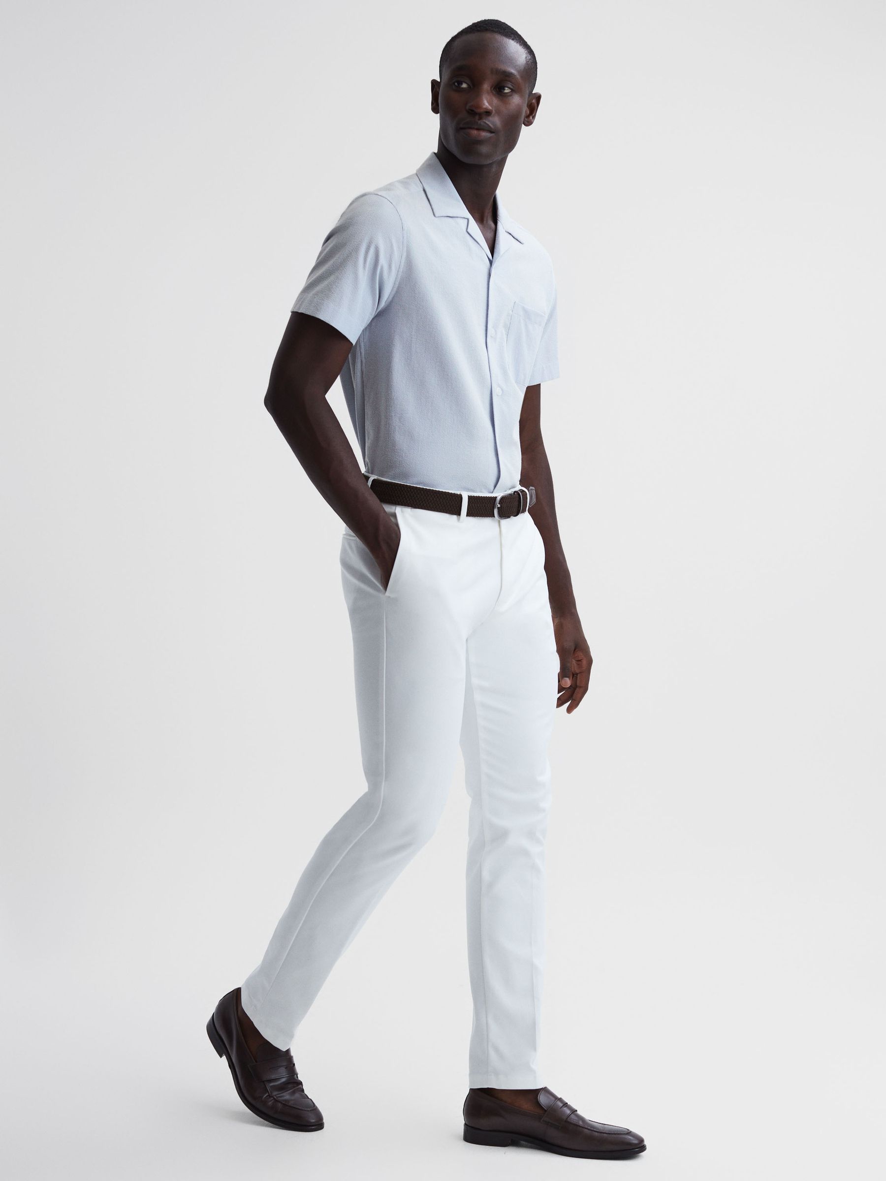 Cuban Collar Striped Short Sleeve Shirt in Blue/White - Image 1 of 6