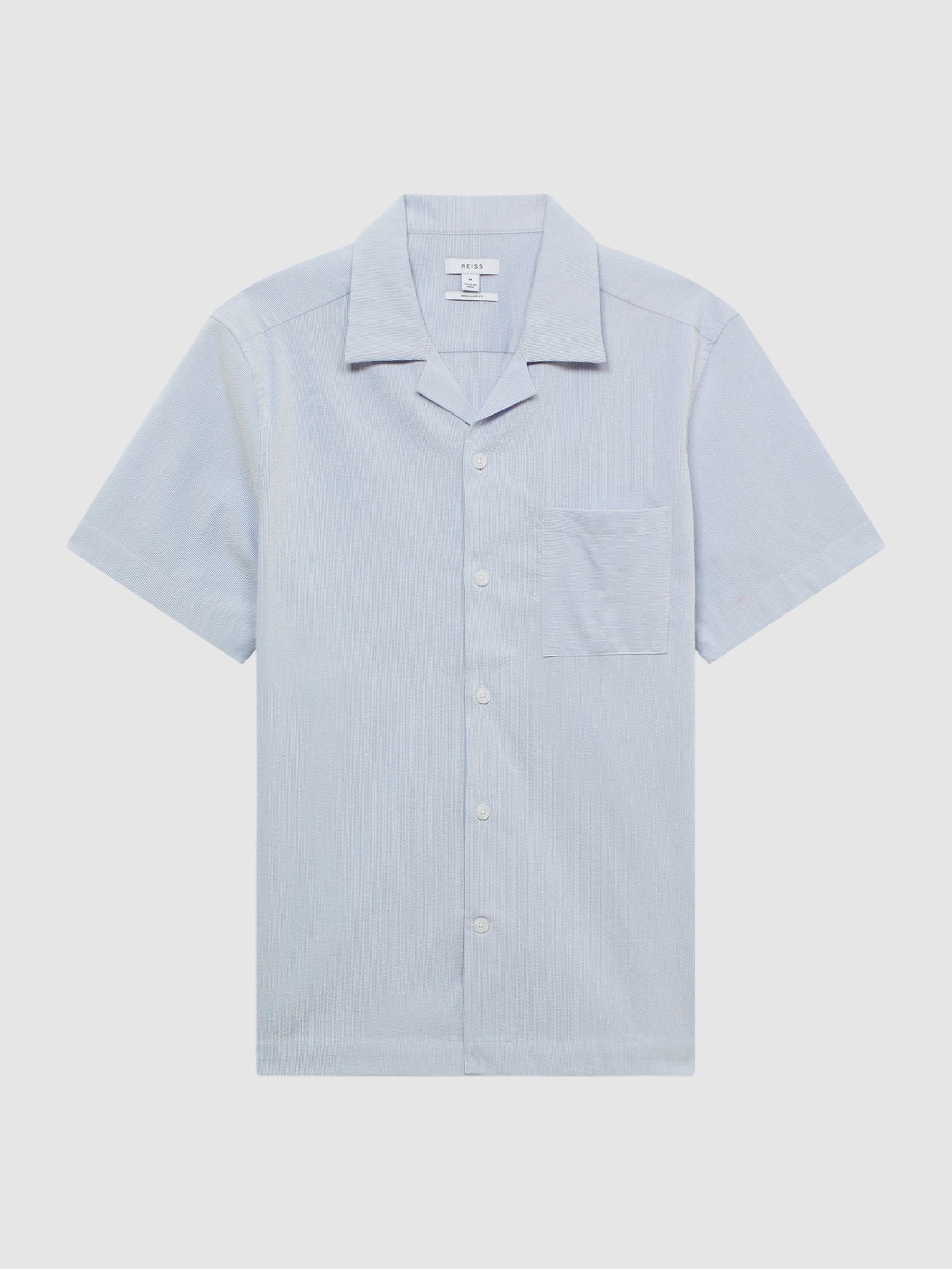 Cuban Collar Striped Short Sleeve Shirt in Blue/White - Image 2 of 6
