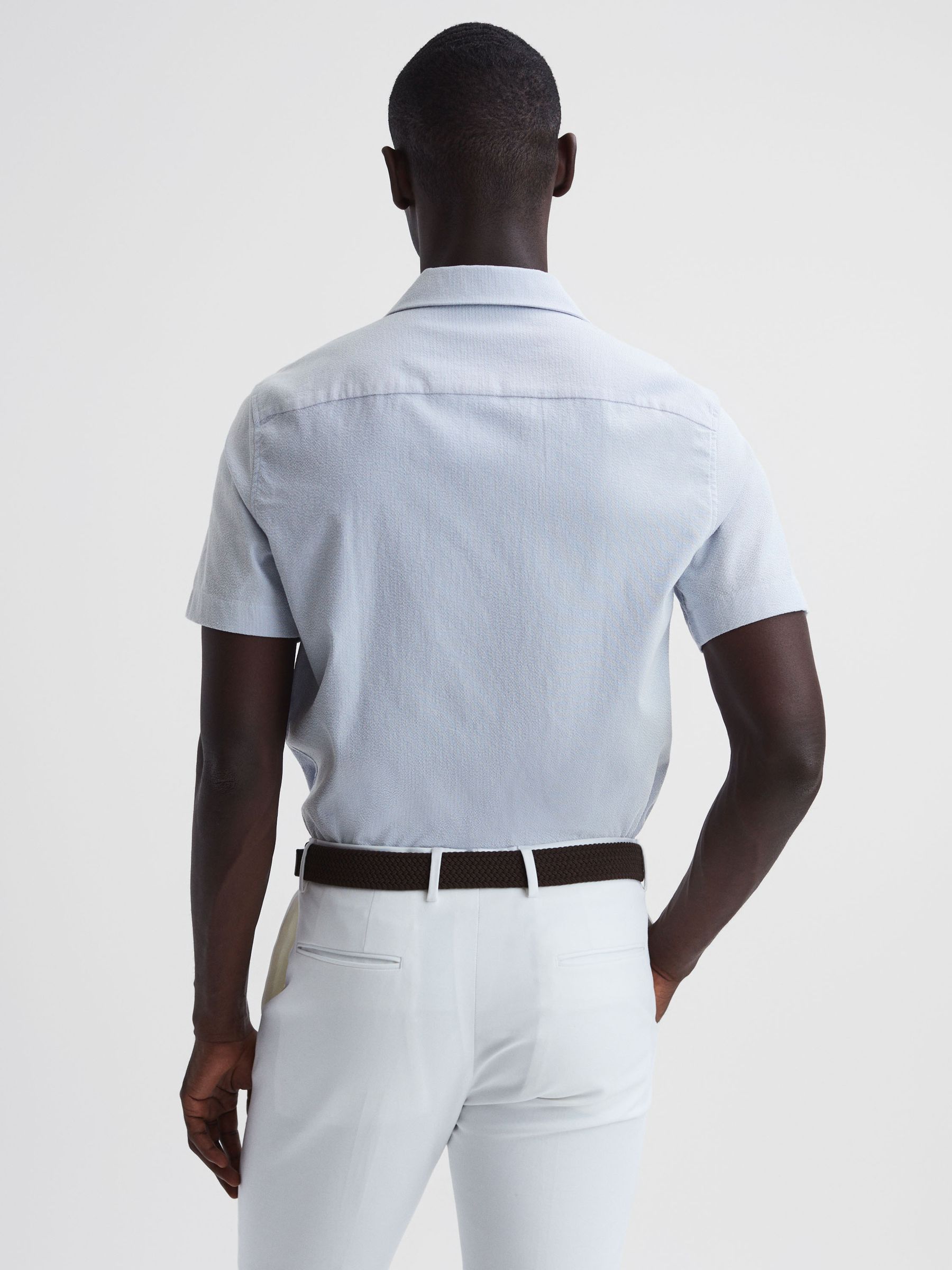 Cuban Collar Striped Short Sleeve Shirt in Blue/White - Image 5 of 6