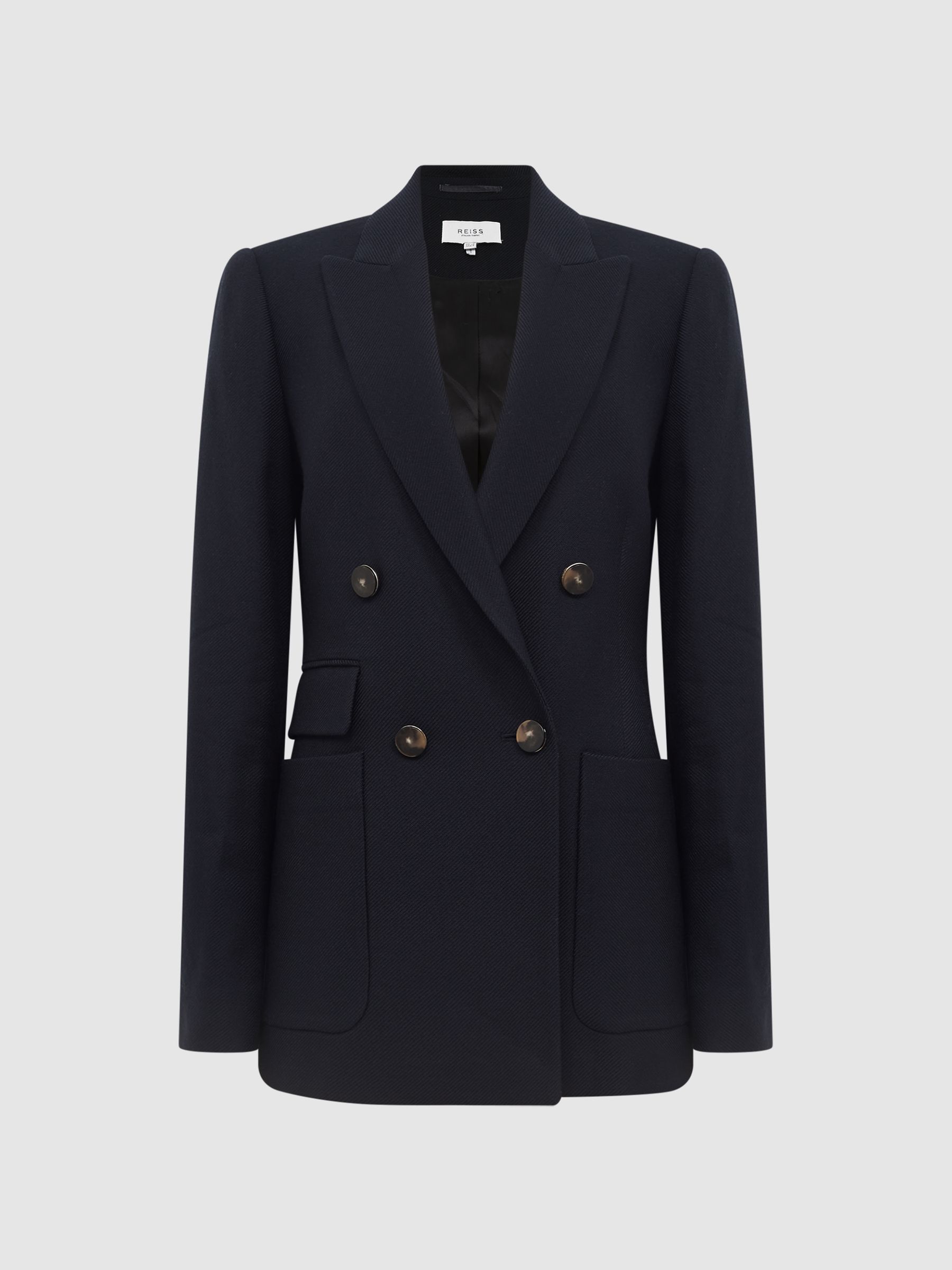 Double Breasted Twill Blazer in Navy - Image 2 of 6