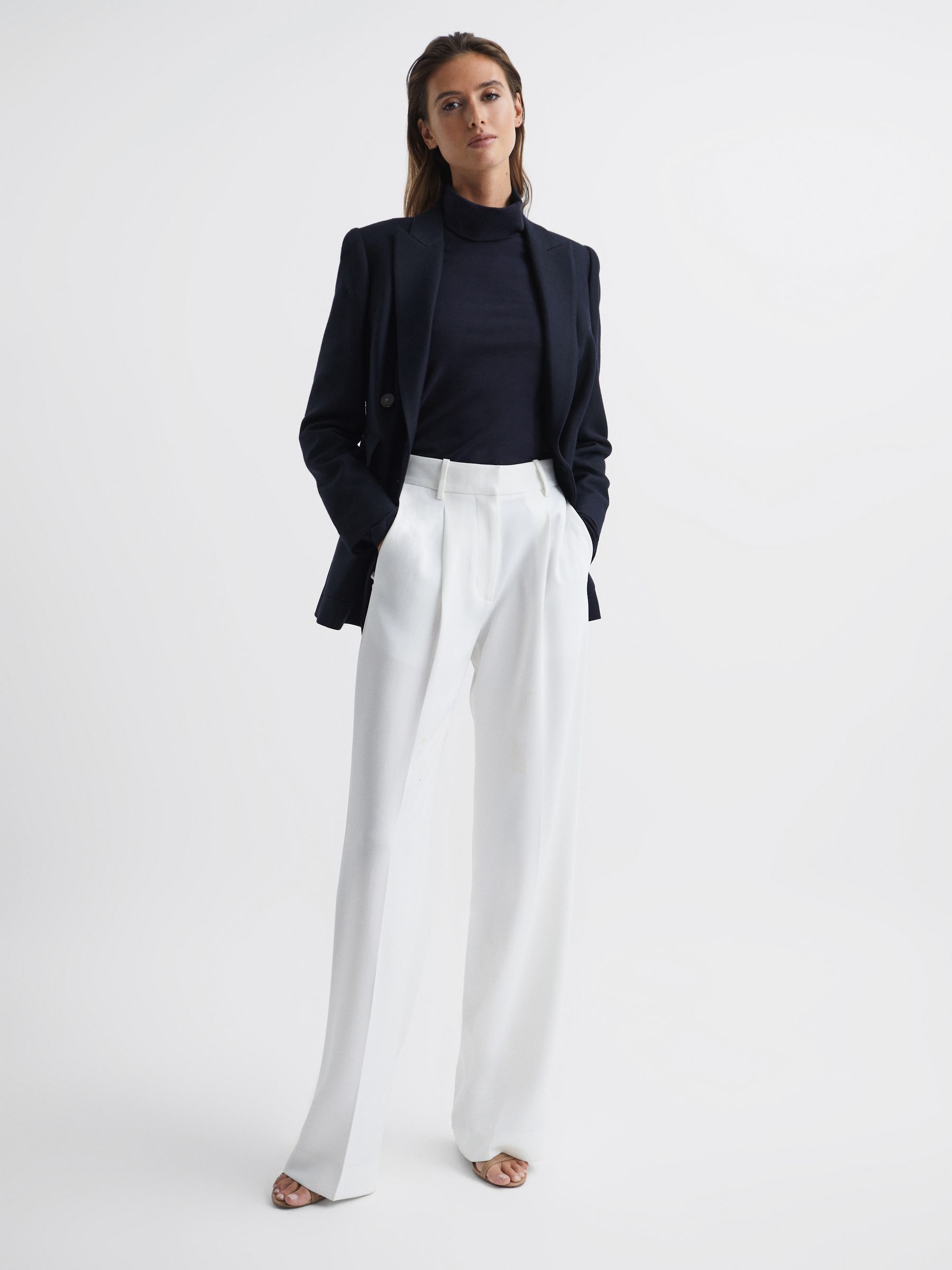 Double Breasted Twill Blazer in Navy - Image 3 of 6