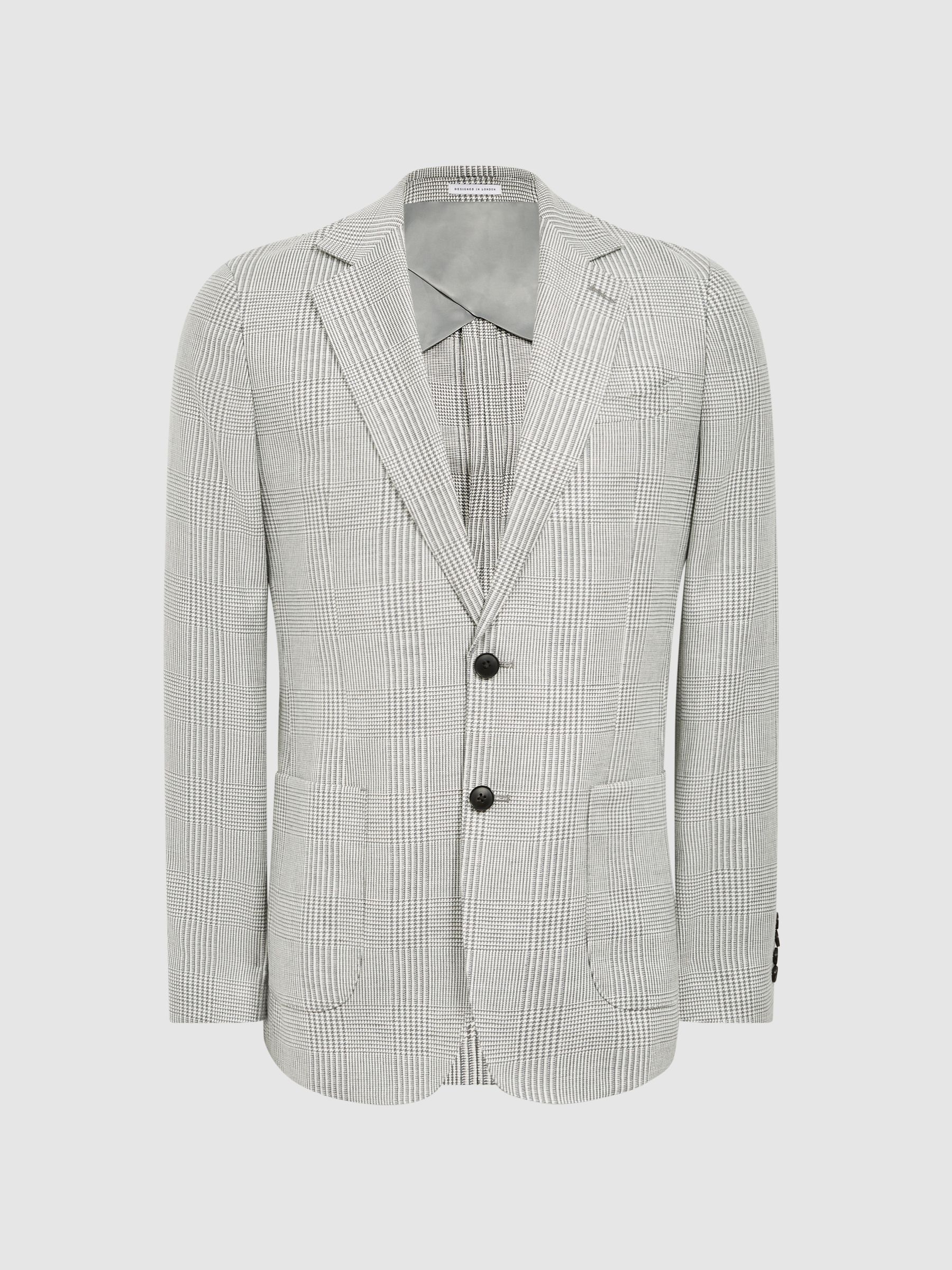Single Breasted Prince of Wales Check Blazer in Grey - Image 2 of 8