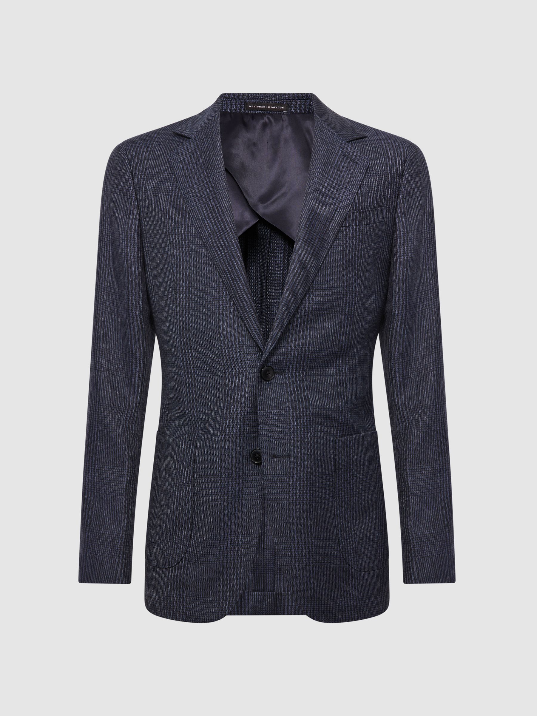 Single Breasted Prince of Wales Check Blazer in Navy - Image 2 of 7