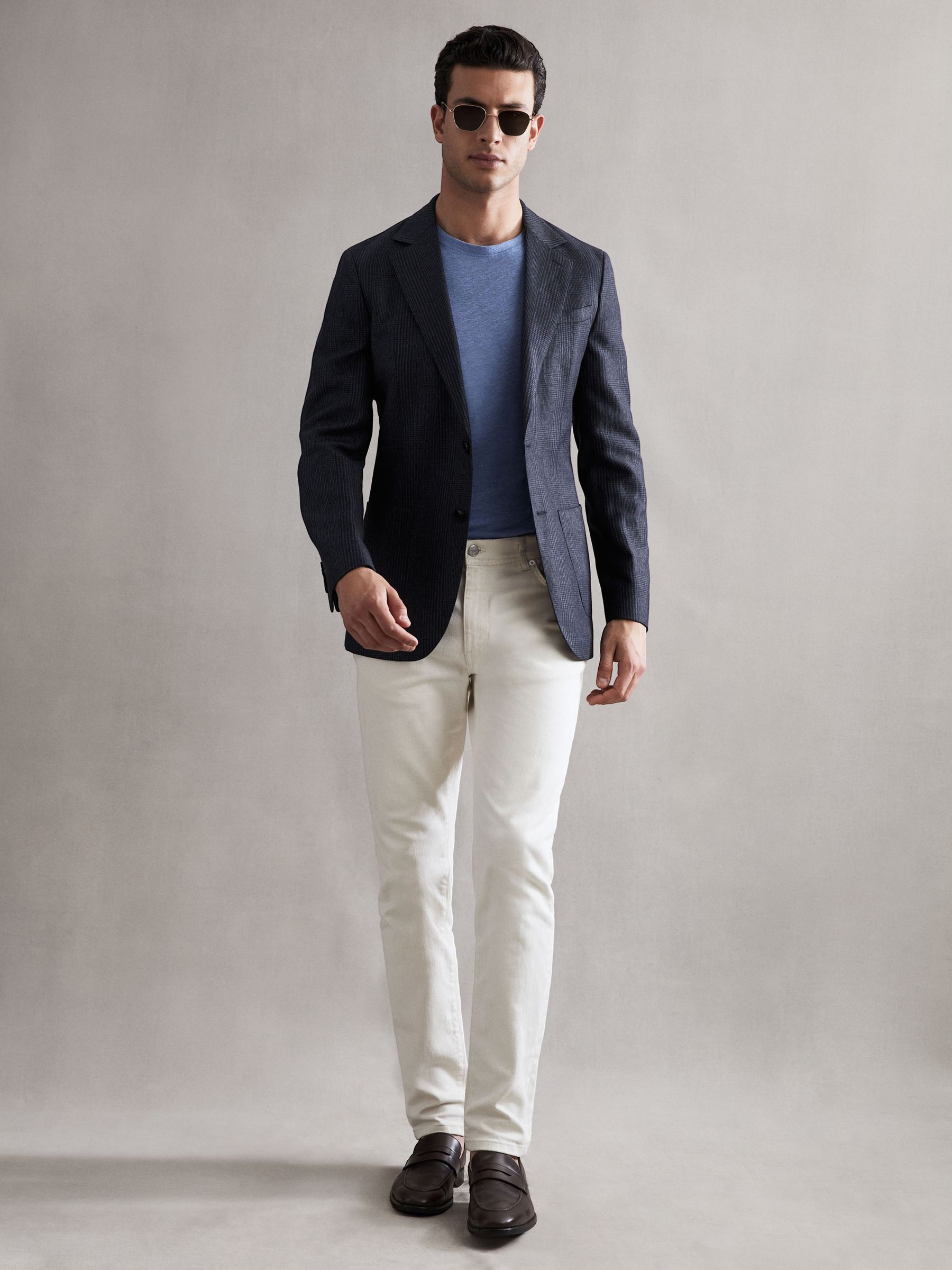 Single Breasted Prince of Wales Check Blazer in Navy - Image 4 of 7