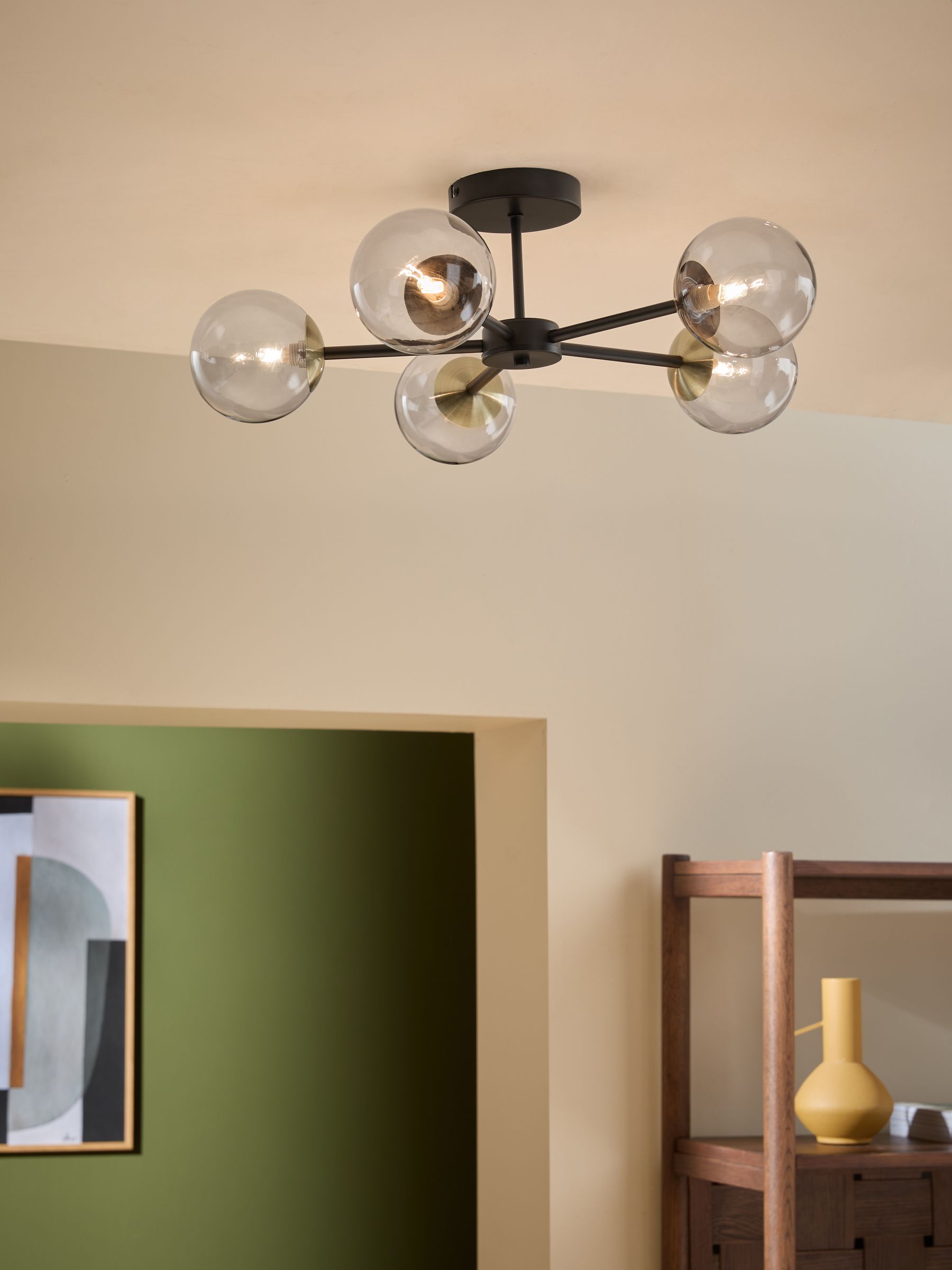 Globe Light Flush Ceiling in Black Antique Brass Made