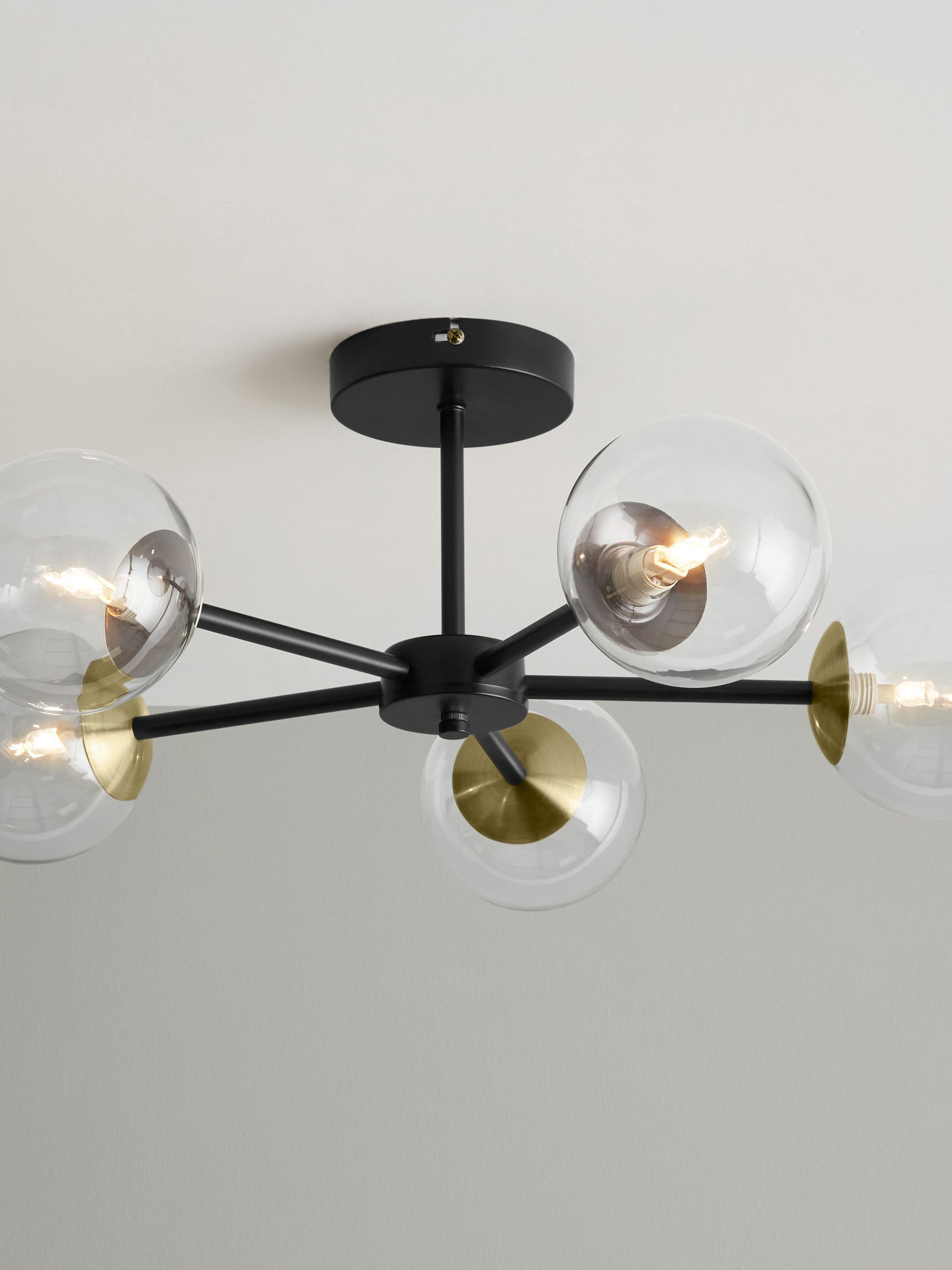 Globe 5 Light Flush Ceiling Light in Black Antique Brass - Image 1 of 3