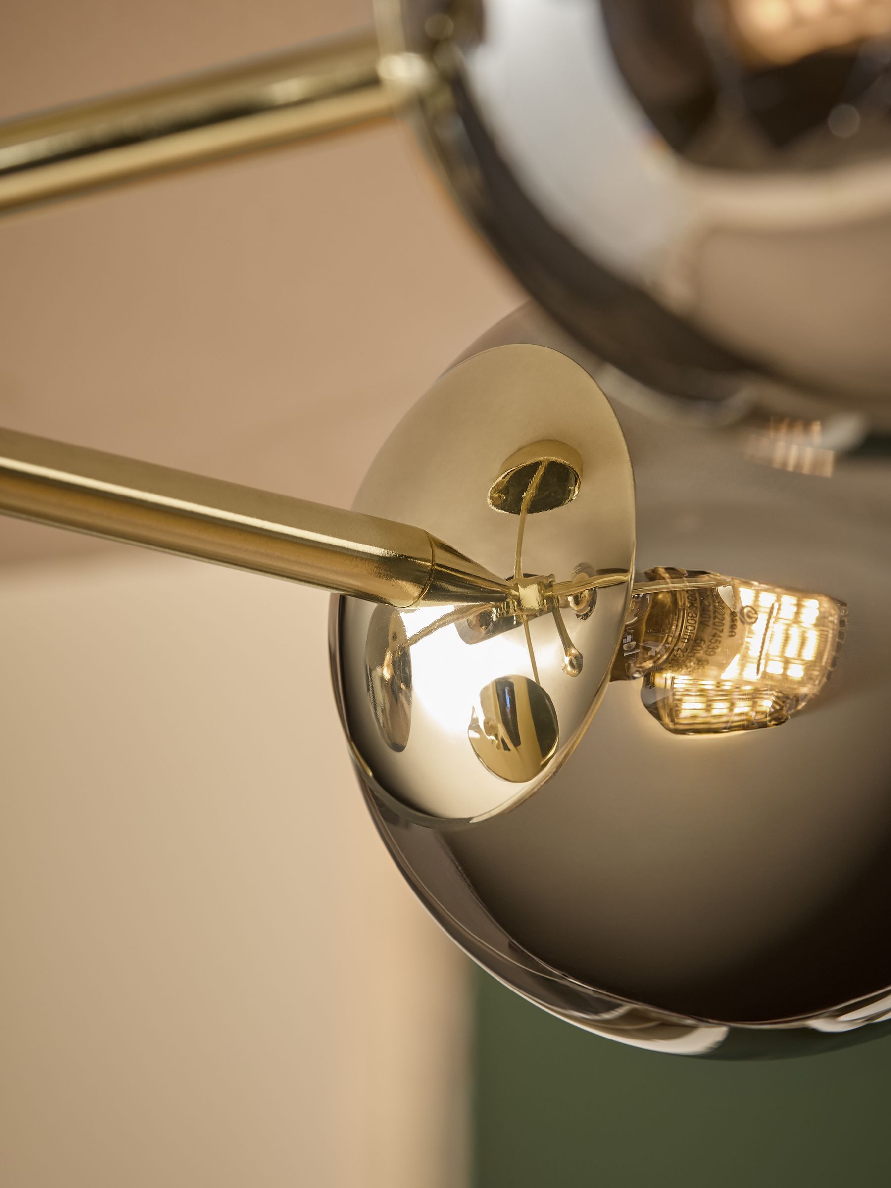 Globe 5 Light Flush Ceiling Light in Brass/Smoked Glass - Image 4 of 7