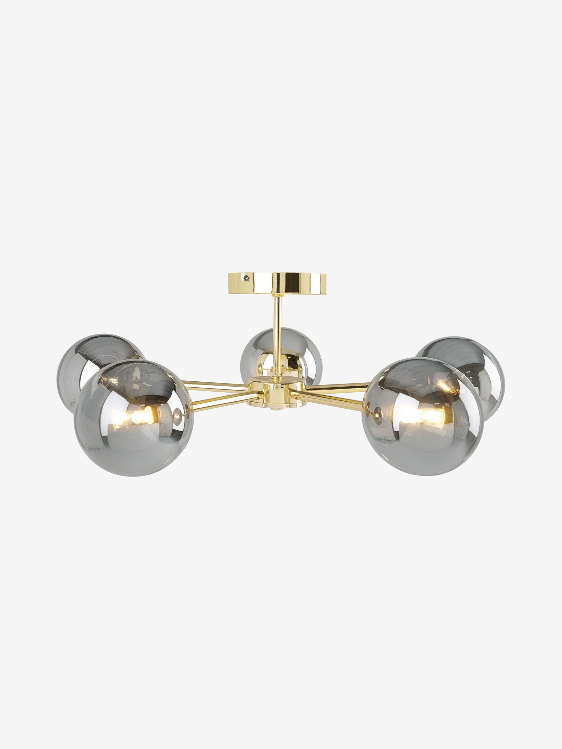 Globe 5 Light Flush Ceiling Light in Brass/Smoked Glass - Image 6 of 7