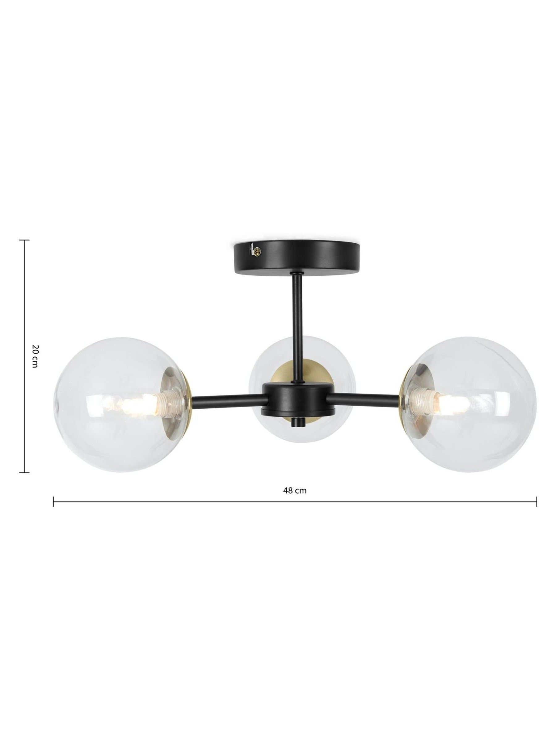 Globe 3 Light Flush Ceiling Light in Black Antique Brass - Image 4 of 4
