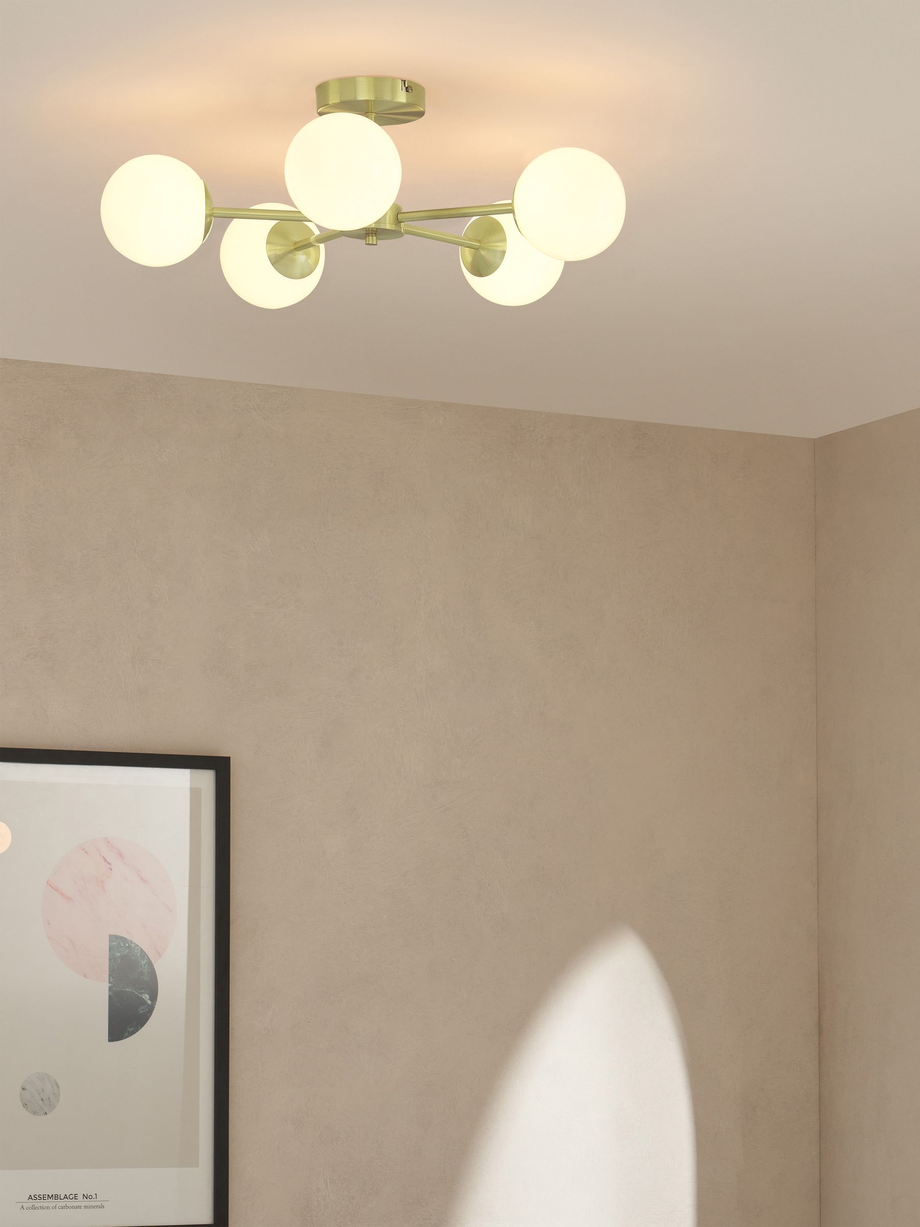 Globe 5 Light Flush Ceiling Light in Brass/Opal - Image 1 of 3