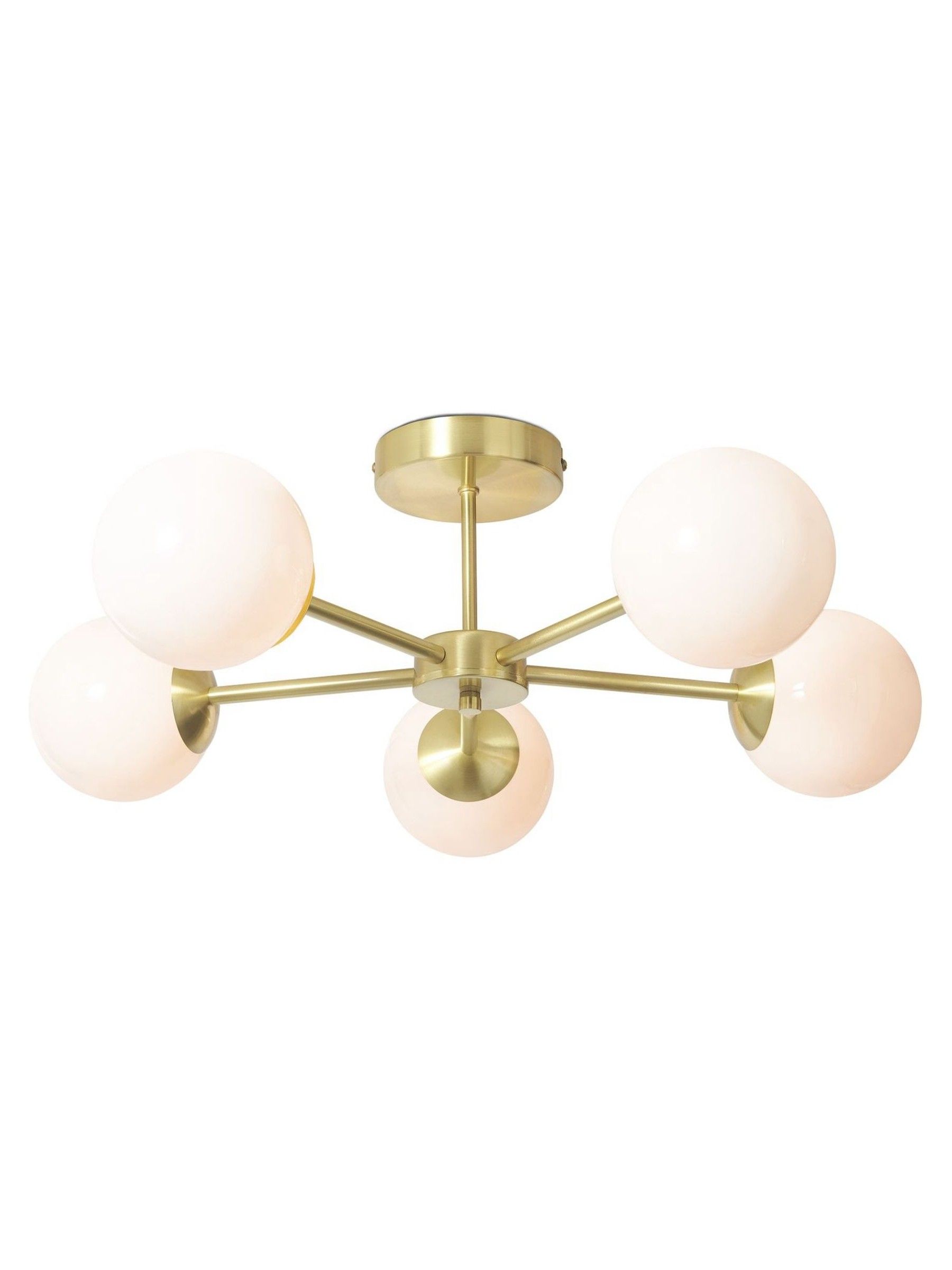 Globe 5 Light Flush Ceiling Light in Brass/Opal - Image 2 of 3