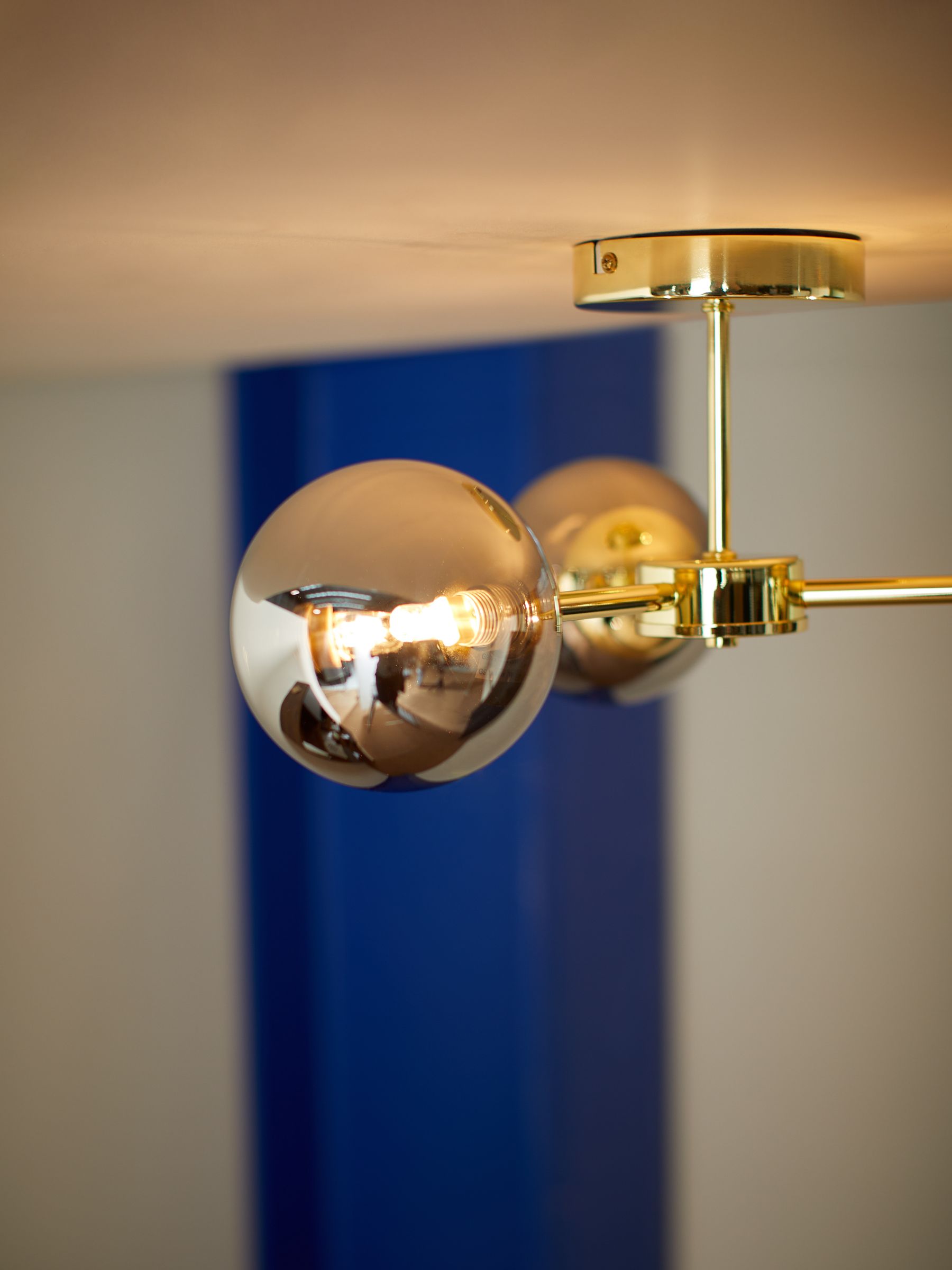 Globe 3 Light Flush Ceiling Light in Brass/Smoked Glass - Image 2 of 4