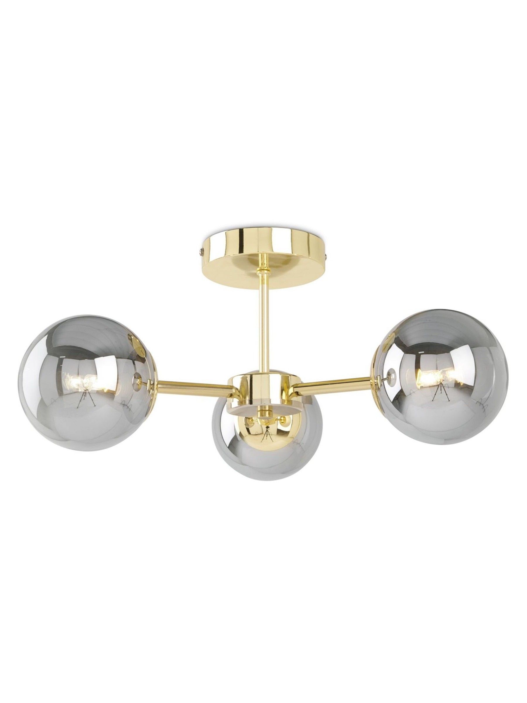 Globe 3 Light Flush Ceiling Light in Brass/Smoked Glass - Image 3 of 4