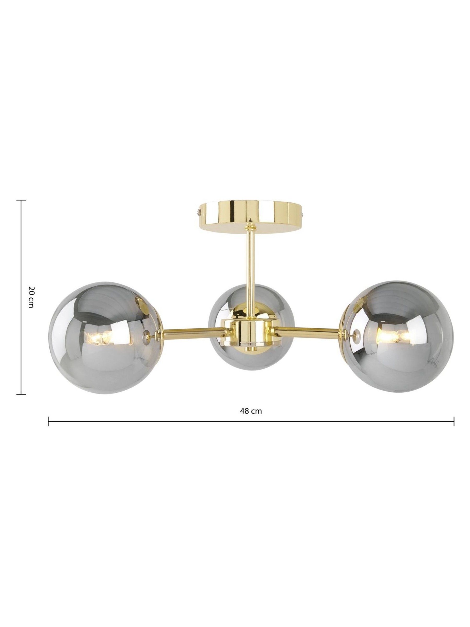 Globe 3 Light Flush Ceiling Light in Brass/Smoked Glass - Image 4 of 4