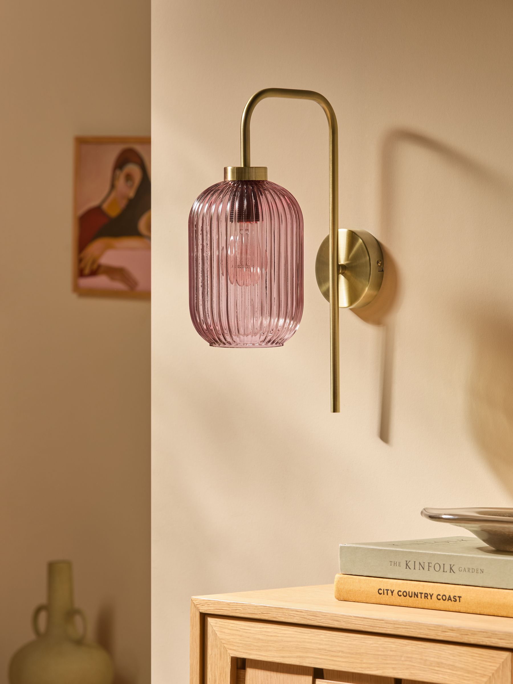 Briz Antique Brass Wall Lamp in Pink - Image 2 of 7