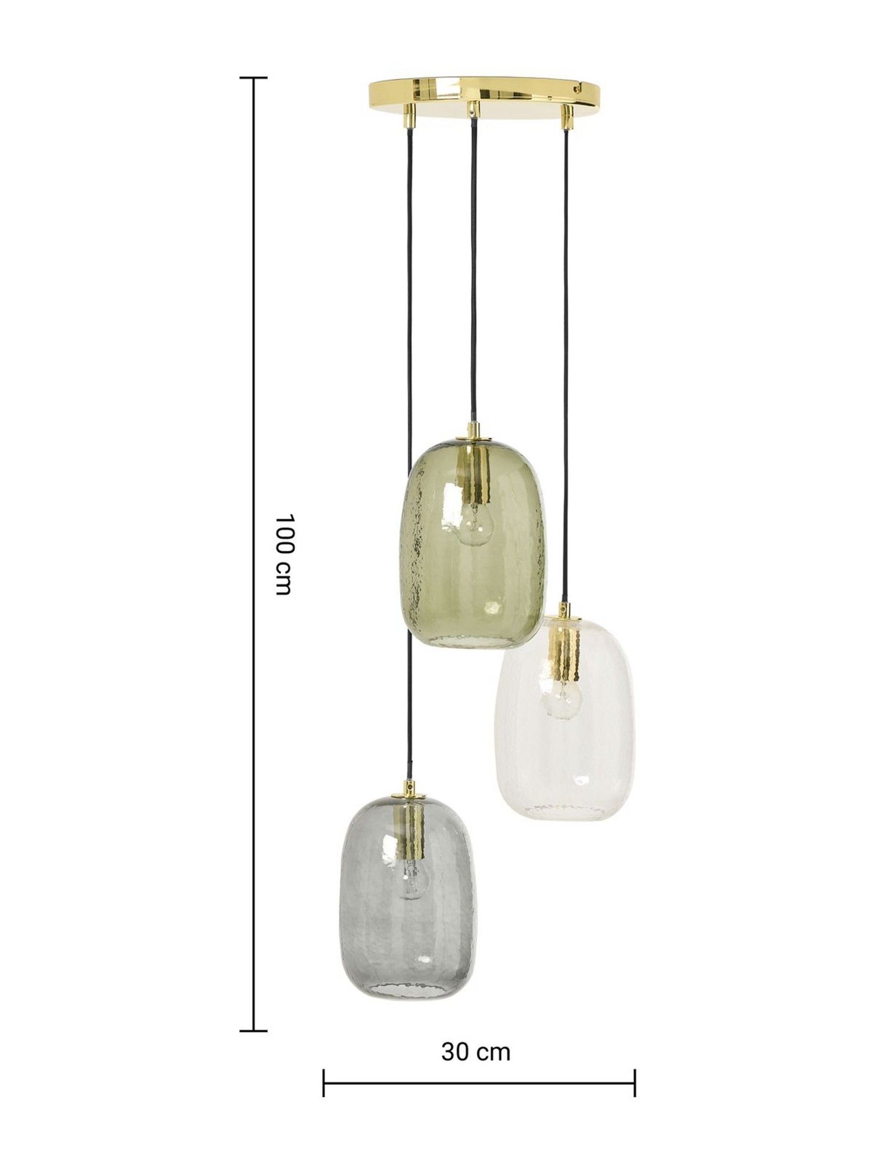Lykke 3 Light Cluster Chandelier Ceiling Light in Green Multi - Image 3 of 3