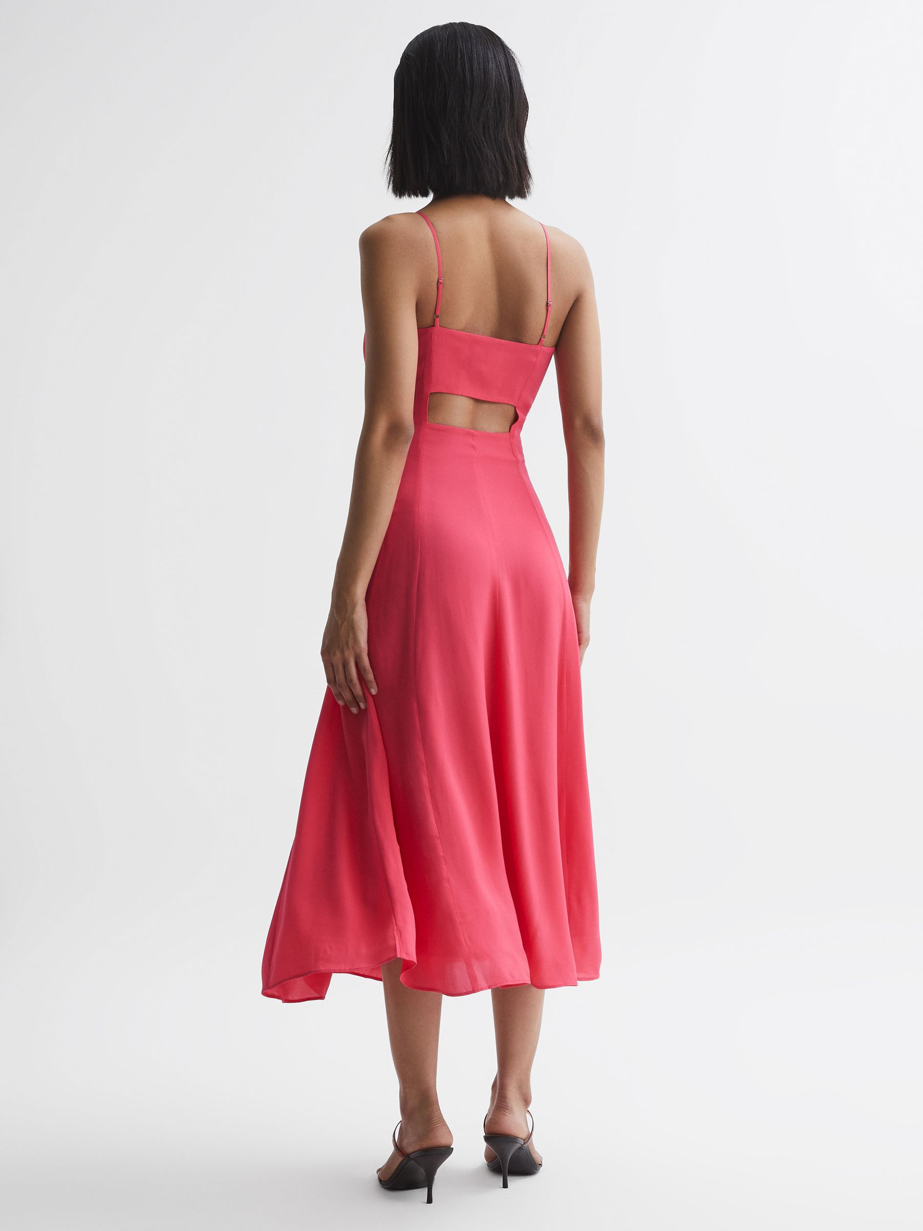 Square Neck Fitted Midi Dress in Coral - Image 5 of 5