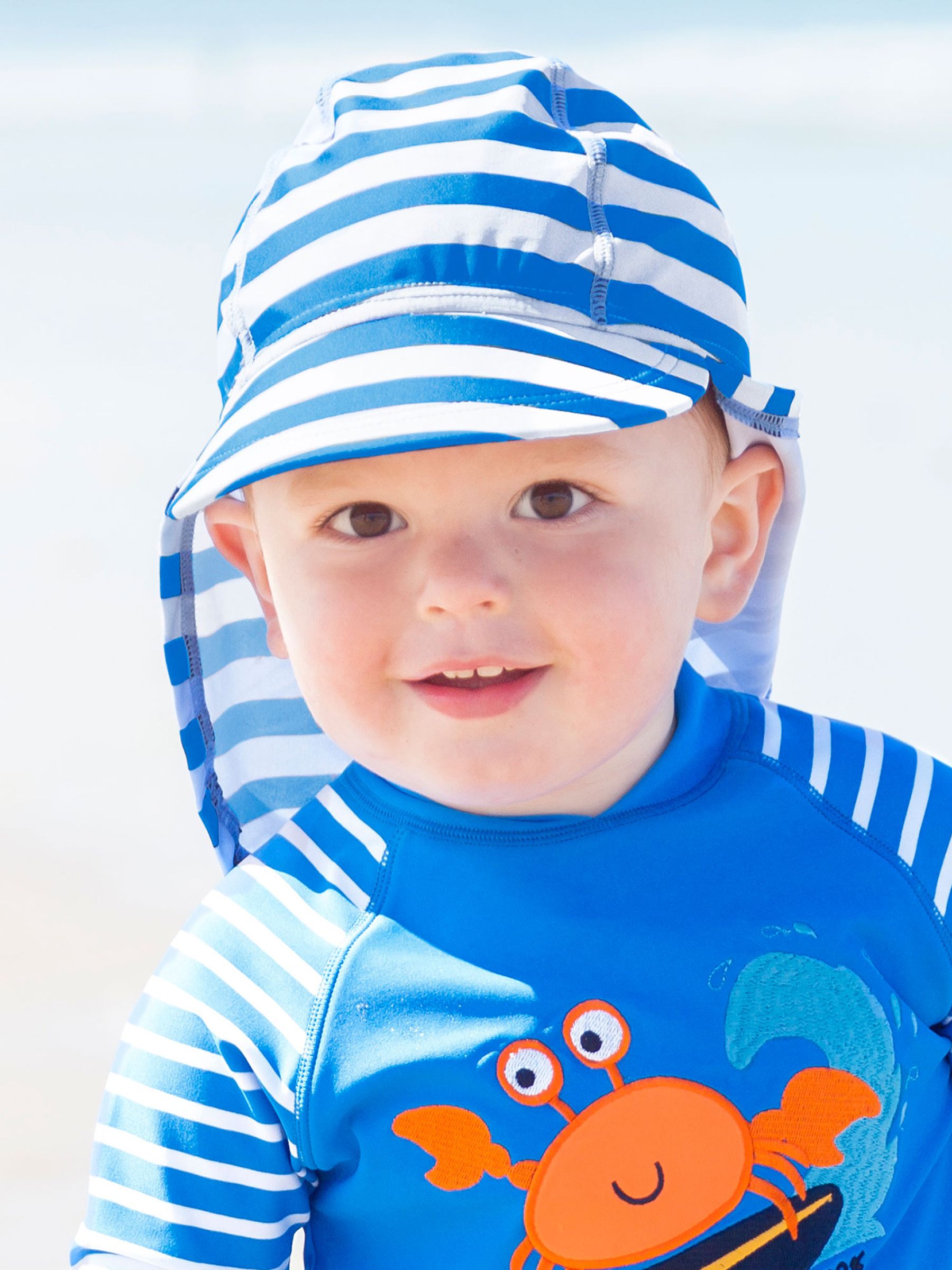 Cobalt Stripe Kids' Stripe Flap Sun Protection Hat - Image 1 of 2
