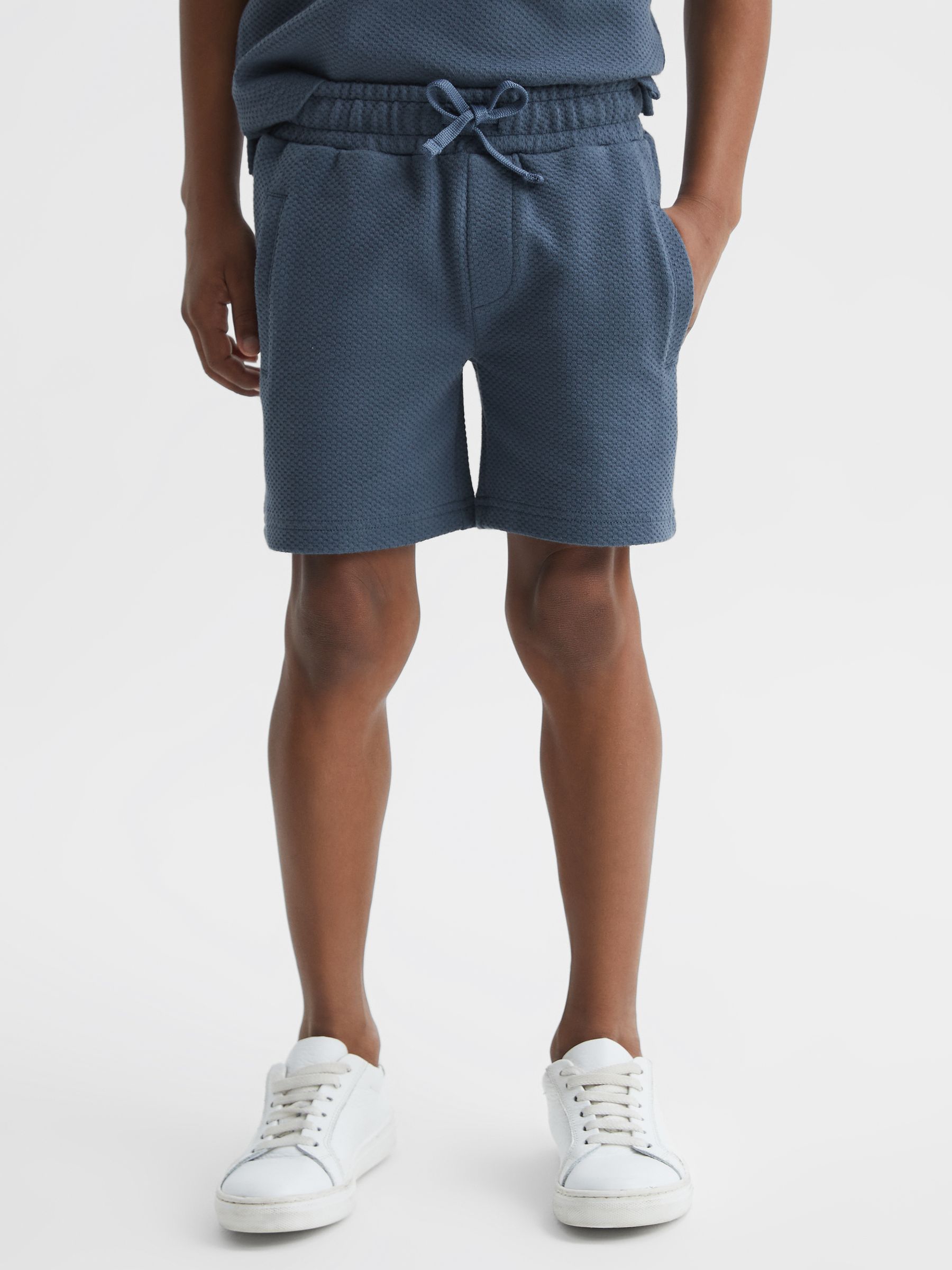 Senior Slim Fit Textured Drawstring Shorts in Airforce Blue - Image 3 of 6