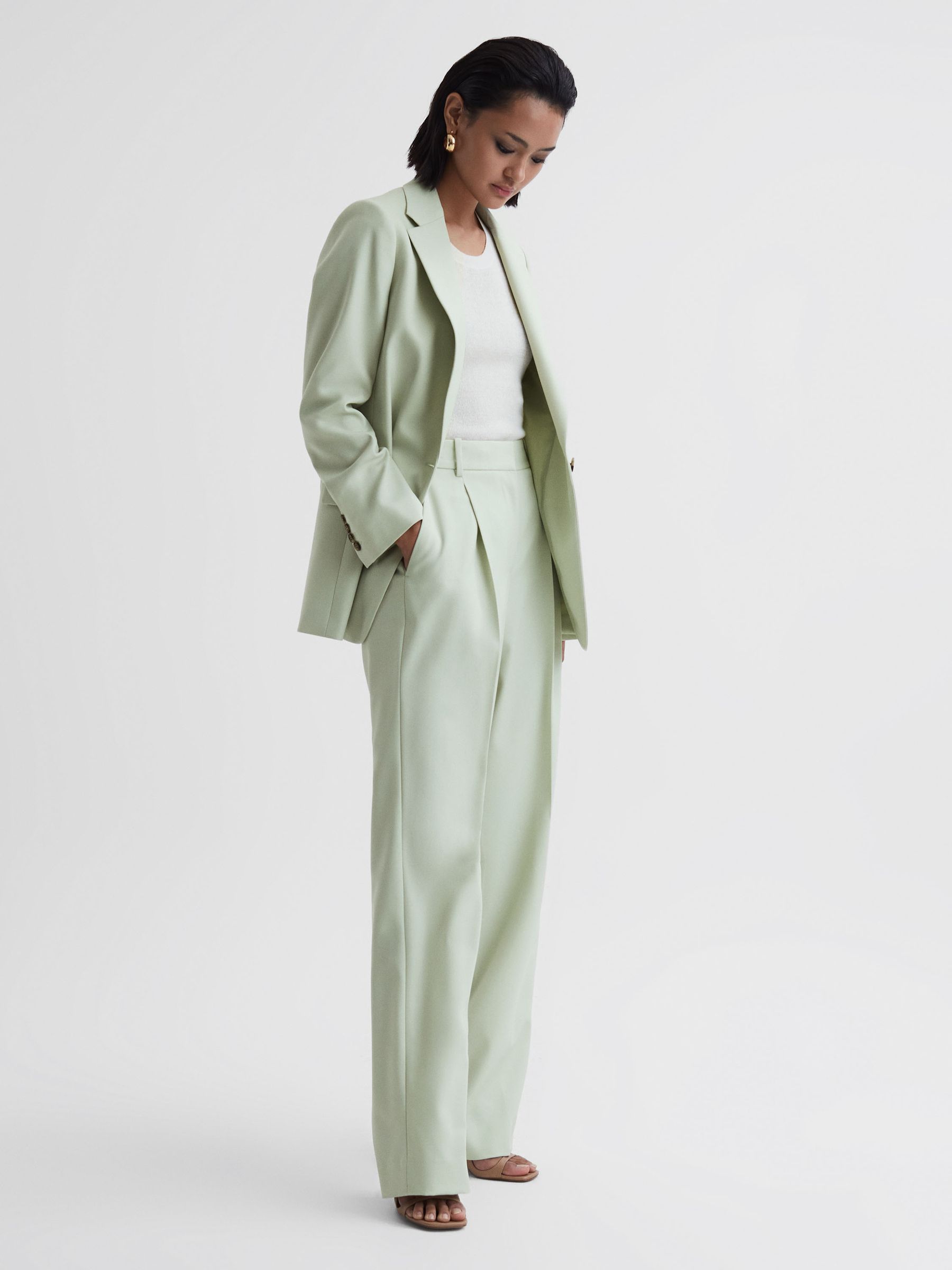 Single Breasted Wool Blend Blazer in Green - Image 3 of 5